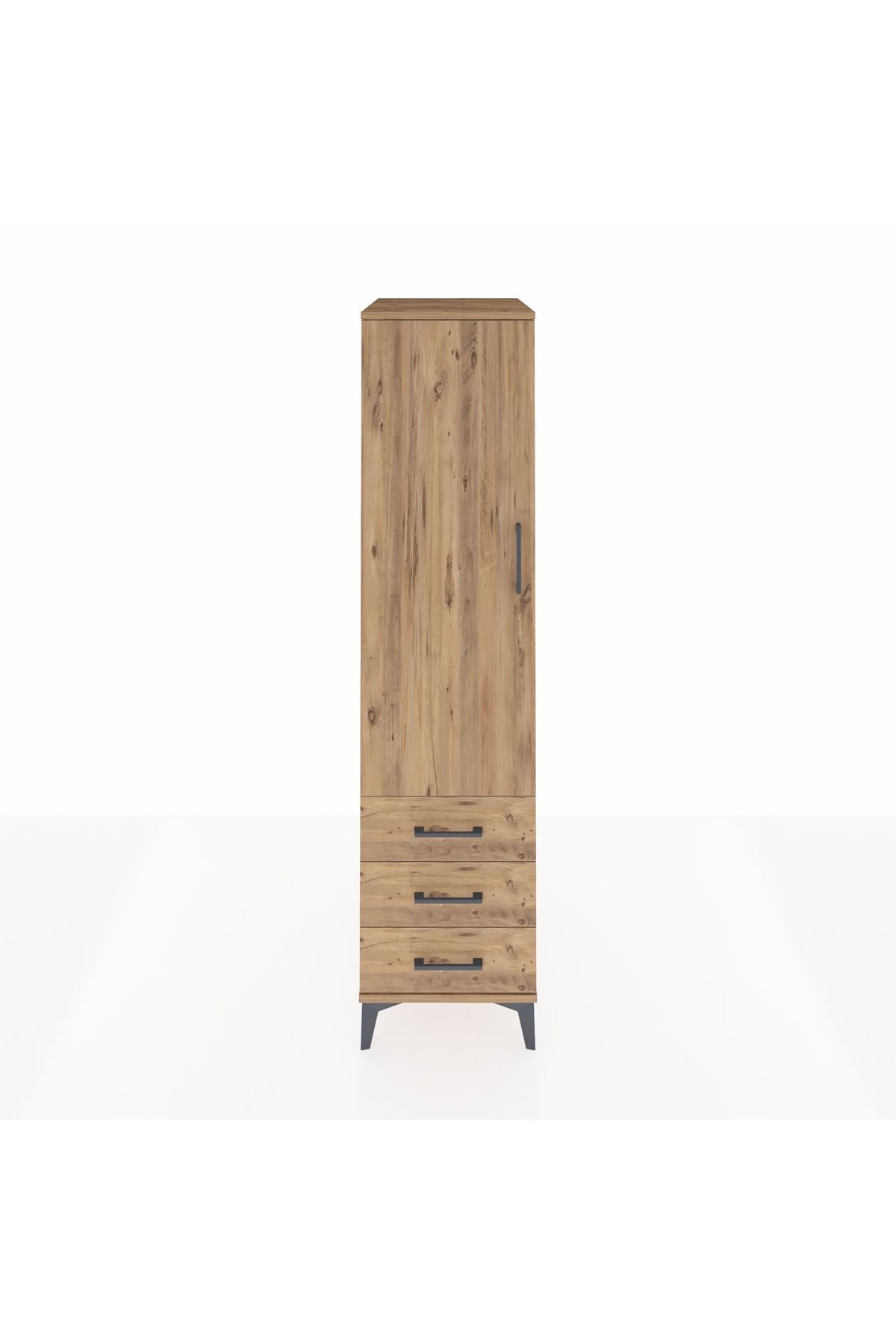 Kronos Dolap Tek Raflı 3 Çekmeceli Tek Askılı 44x59x182 Çam-Çam