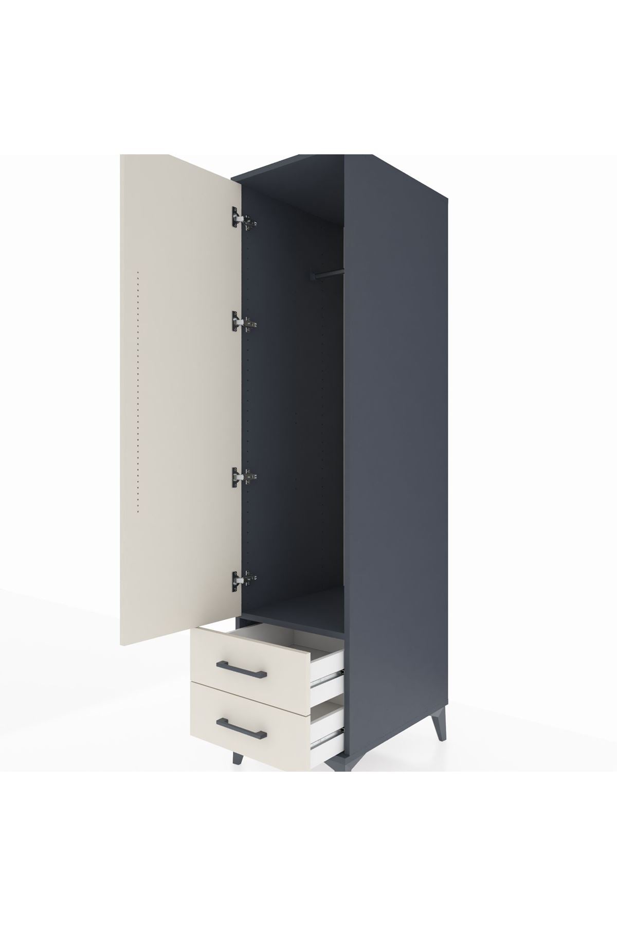 Kronos Dolap Tek Raflı 2 Çekmeceli Tek Askılı 44x59x182 Antrasit-Aytaşı