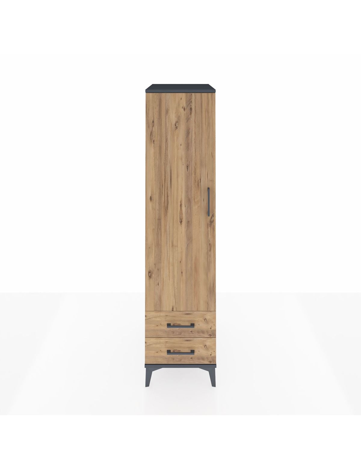 Kronos Dolap Tek Raflı 2 Çekmeceli Tek Askılı 44x59x182 Antrasit-Çam