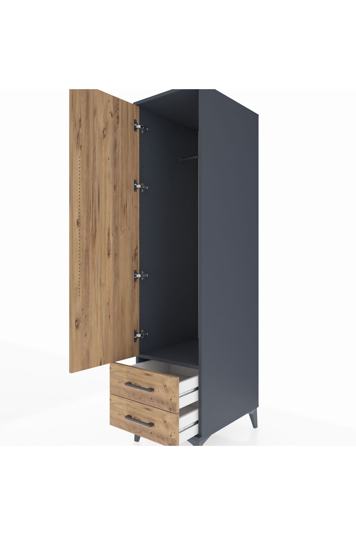 Kronos Dolap Tek Raflı 2 Çekmeceli Tek Askılı 44x59x182 Antrasit-Çam