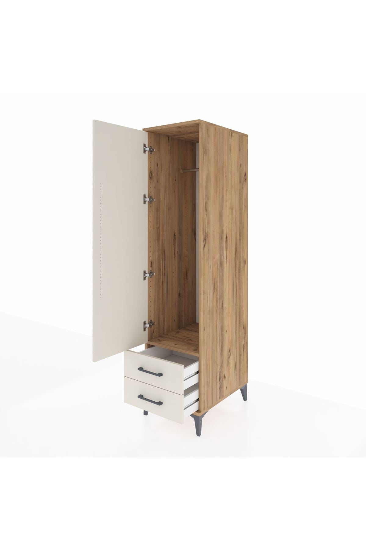 Kronos Dolap Tek Raflı 2 Çekmeceli Tek Askılı 44x59x182 Çam-Aytaşı