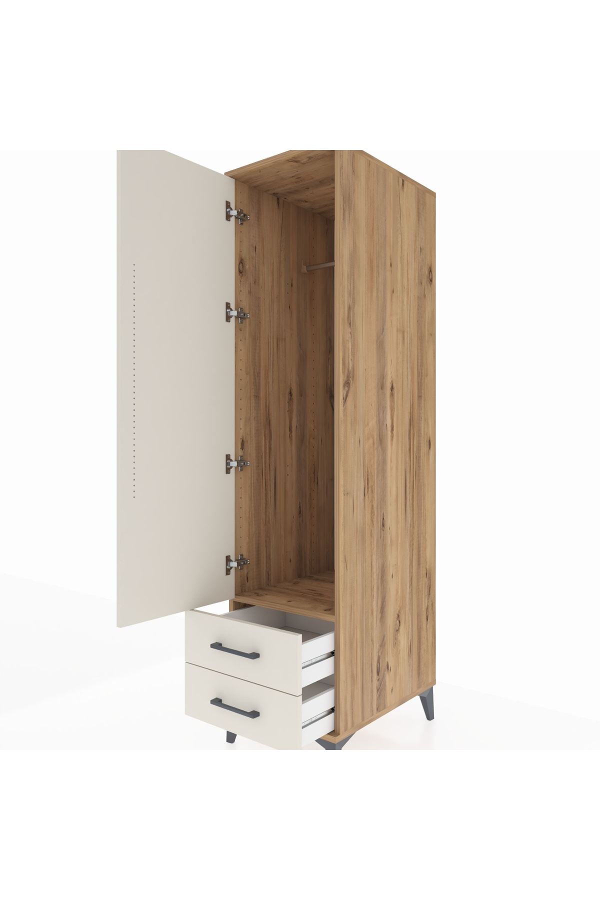 Kronos Dolap Tek Raflı 2 Çekmeceli Tek Askılı 44x59x182 Çam-Aytaşı