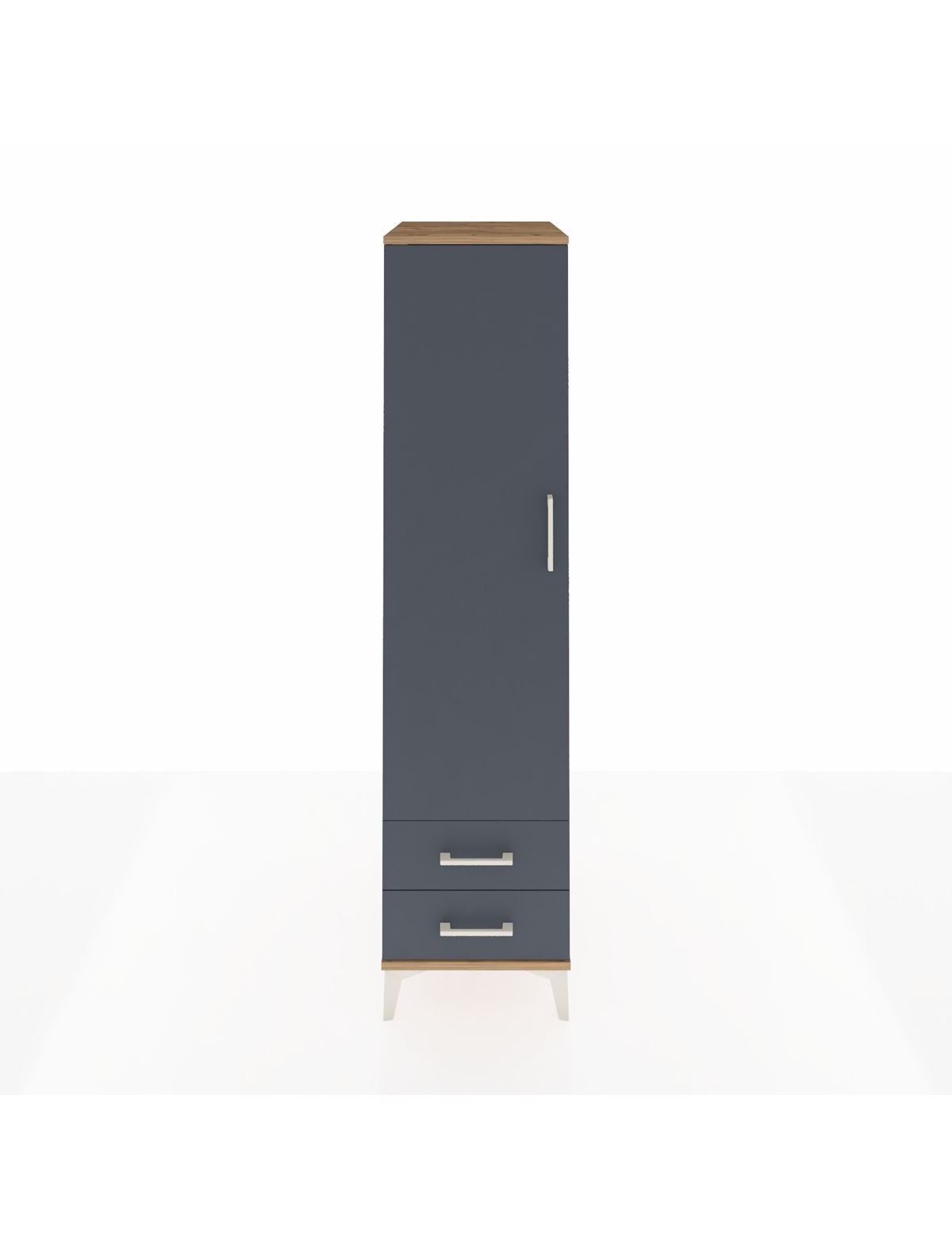 Kronos Dolap Tek Raflı 2 Çekmeceli Tek Askılı 44x59x182 Çam-Antrasit