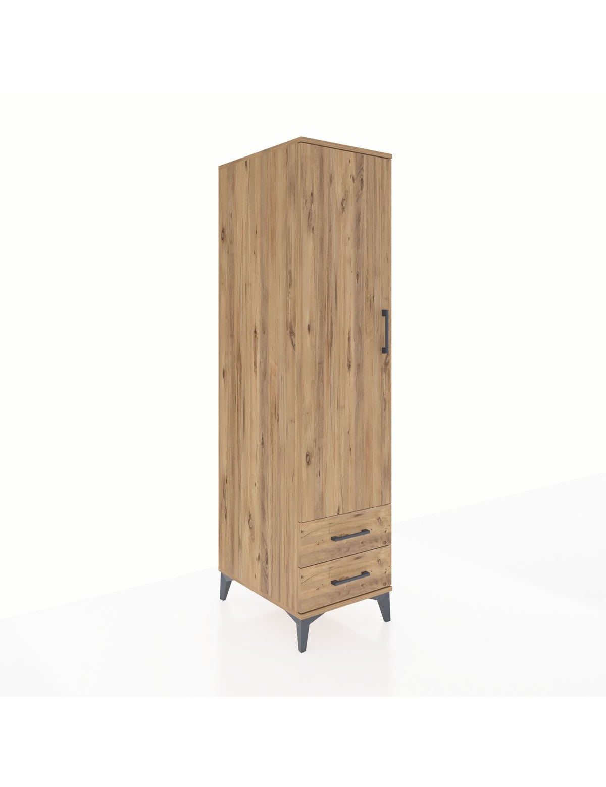 Kronos Dolap Tek Raflı 2 Çekmeceli Tek Askılı 44x59x182 Çam-Çam