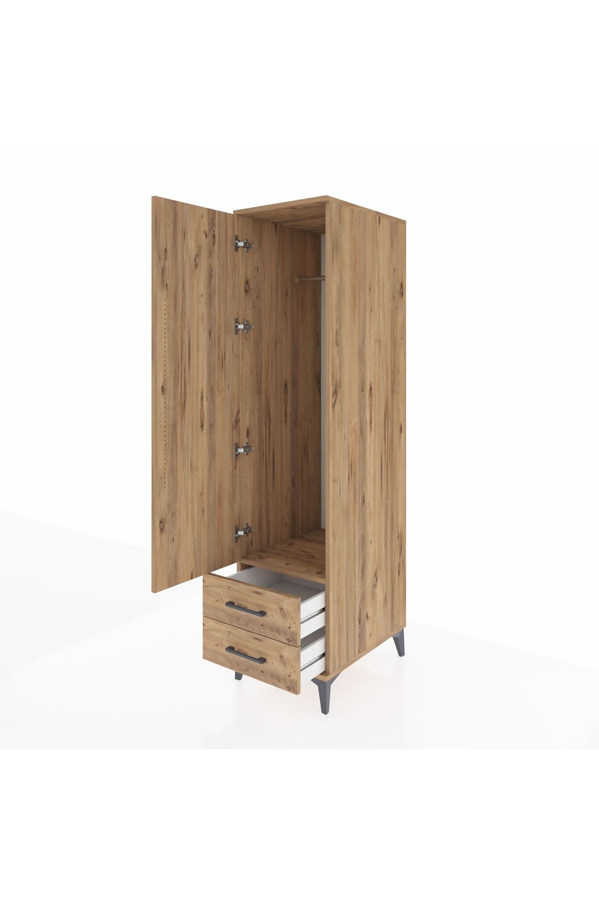 Kronos Dolap Tek Raflı 2 Çekmeceli Tek Askılı 44x59x182 Çam-Çam