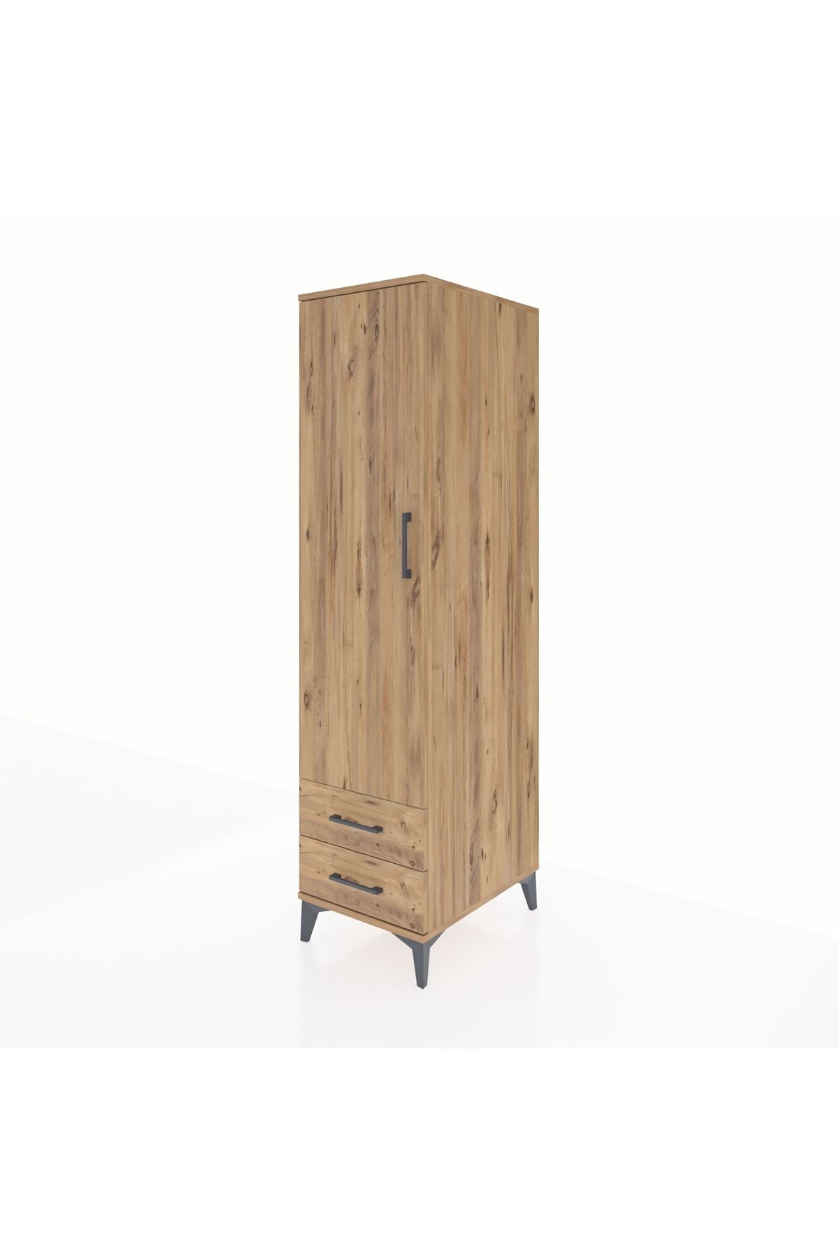 Kronos Dolap Tek Raflı 2 Çekmeceli Tek Askılı 44x59x182 Çam-Çam