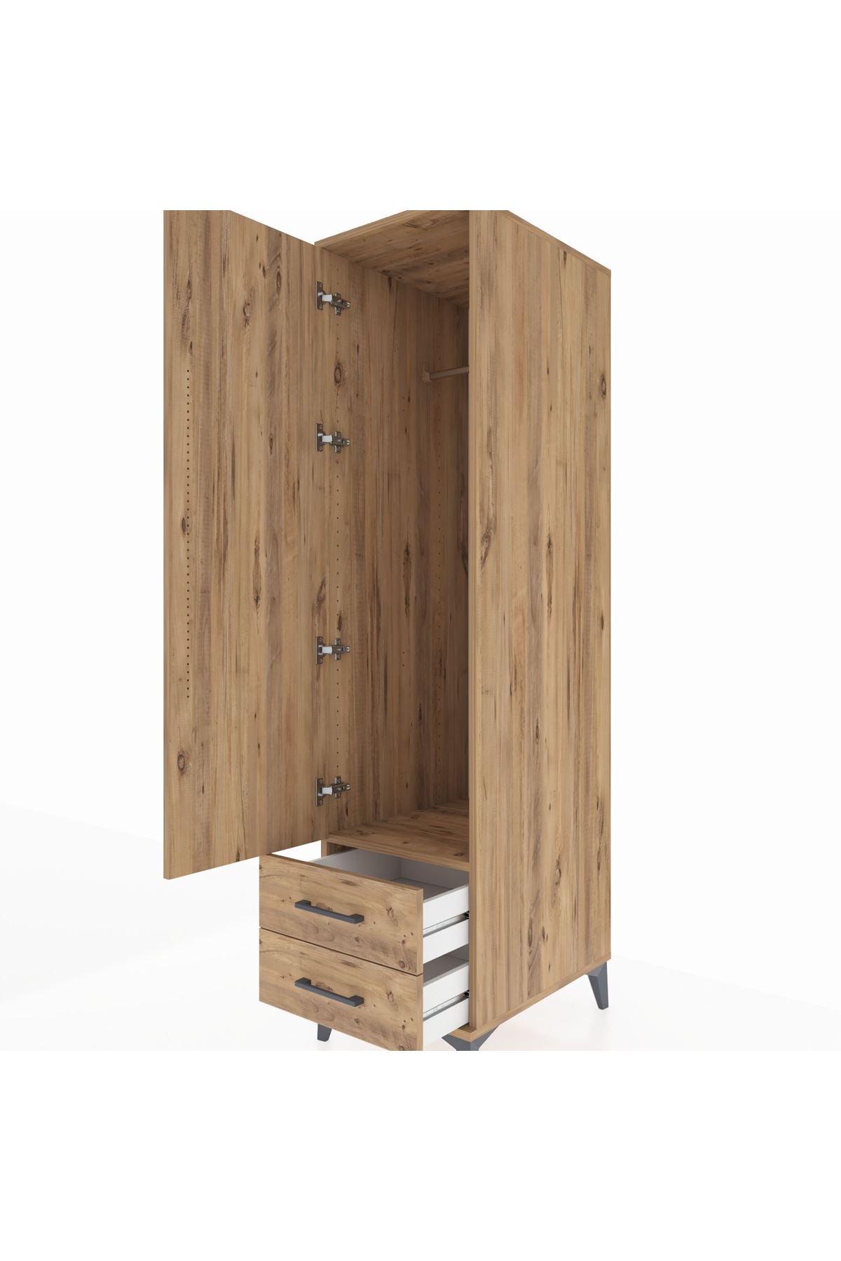 Kronos Dolap Tek Raflı 2 Çekmeceli Tek Askılı 44x59x182 Çam-Çam