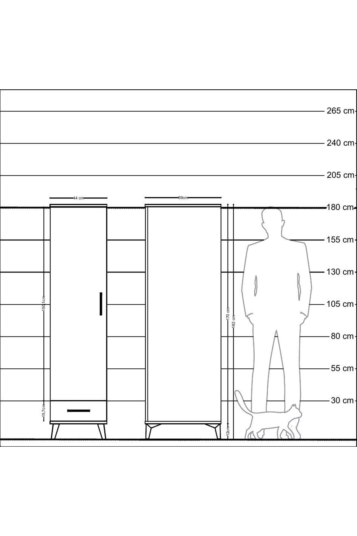 Kronos Dolap 2 Raflı Tek Çekmeceli Tek Askılı 44x59x182 - S88M030V1C