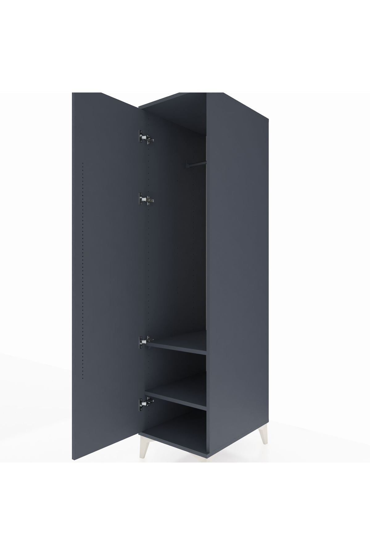 Kronos Dolap 2 Raflı Tek Kapaklı Tek Askılı 44x59x182 Antrasit-Antrasit