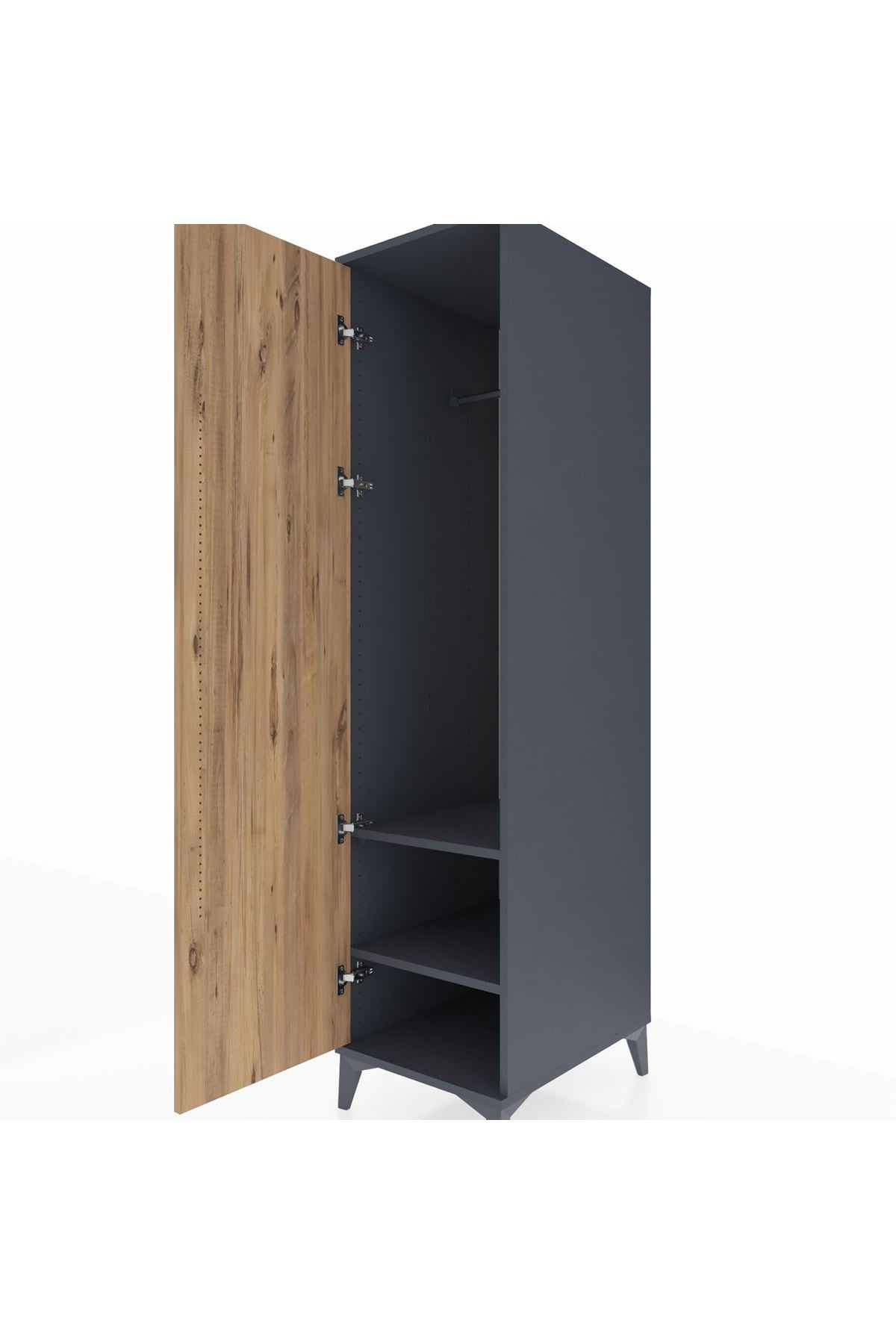 Kronos Dolap 2 Raflı Tek Kapaklı Tek Askılı 44x59x182 Antrasit-Çam