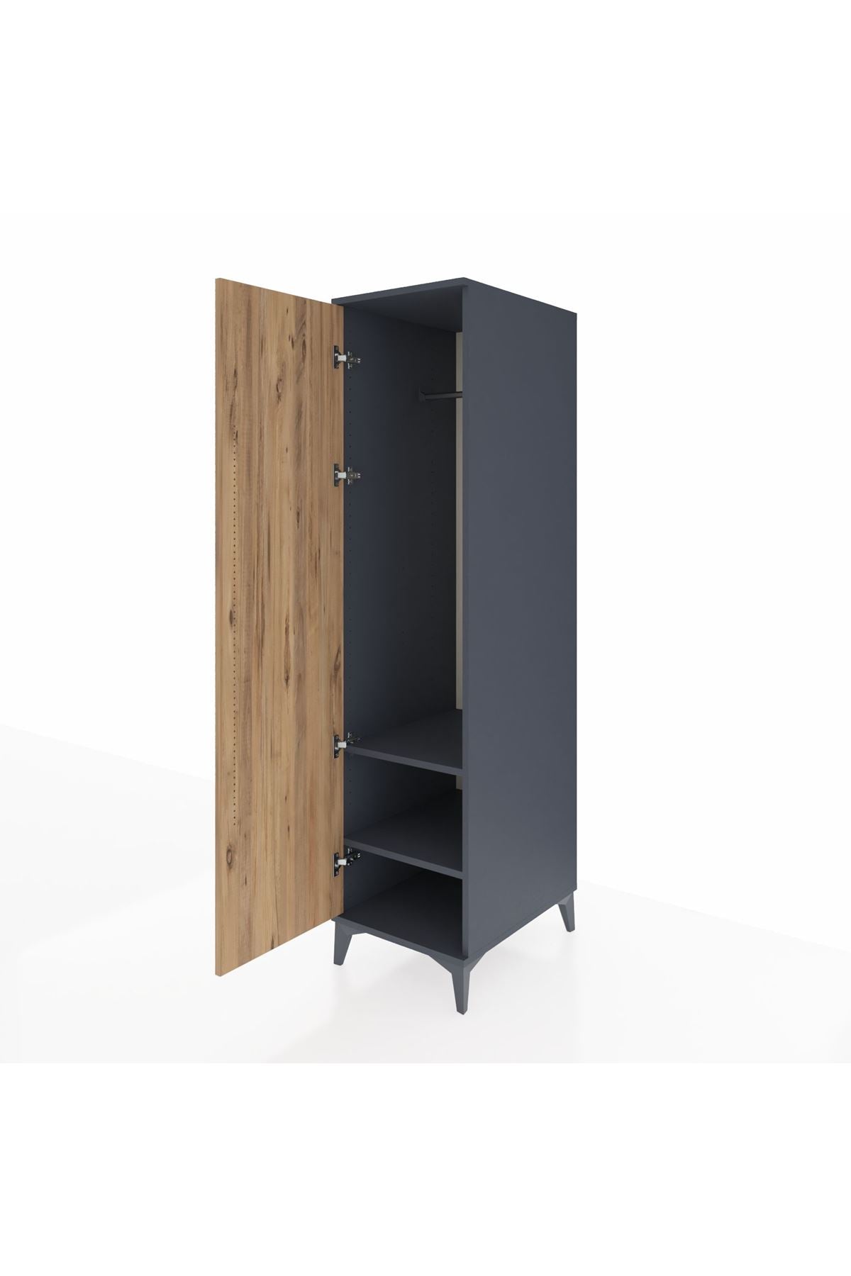Kronos Dolap 2 Raflı Tek Kapaklı Tek Askılı 44x59x182 Antrasit-Çam