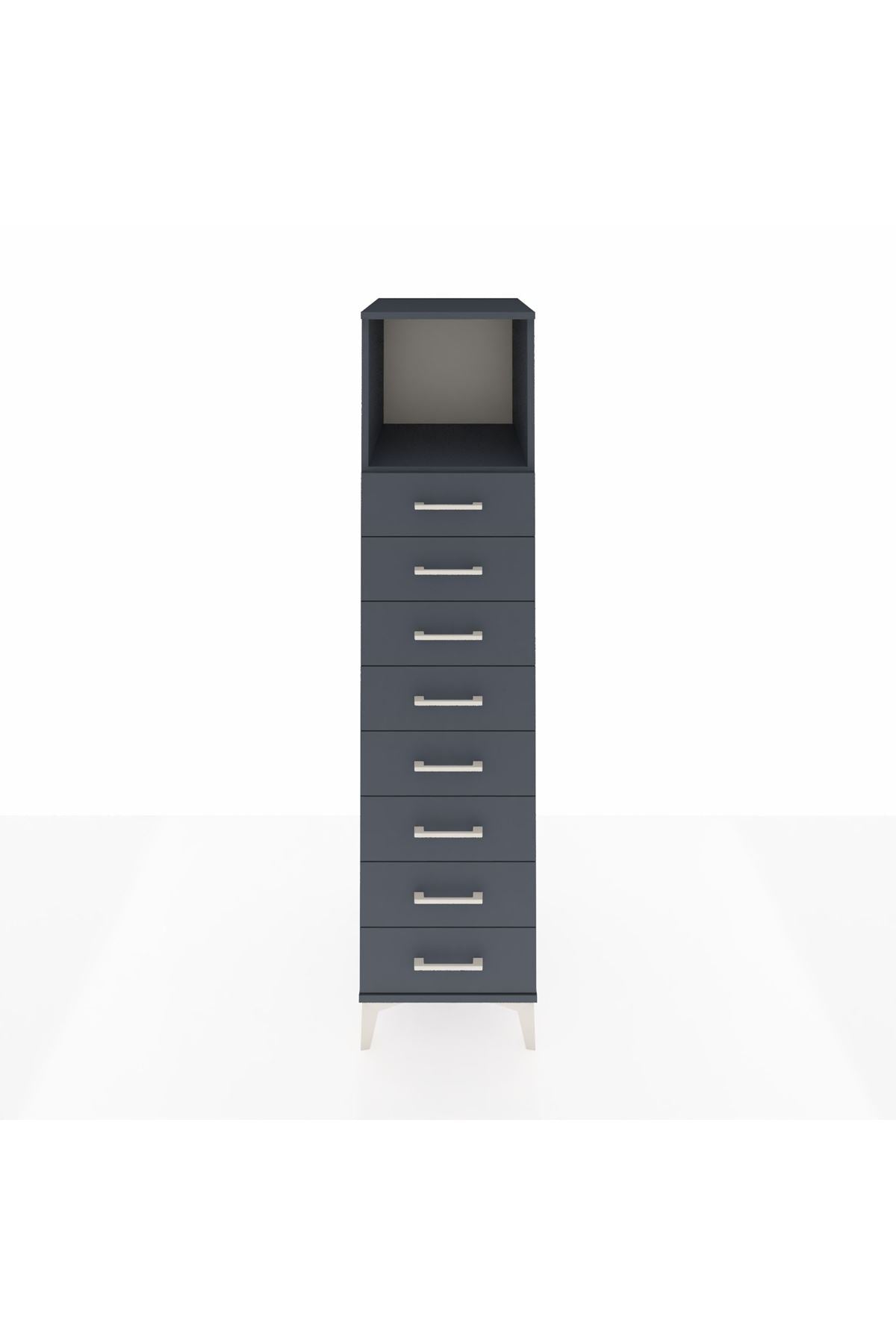 Kronos Dolap Tek Raflı 8 Çekmeceli 44x59x182 Antrasit-Antrasit