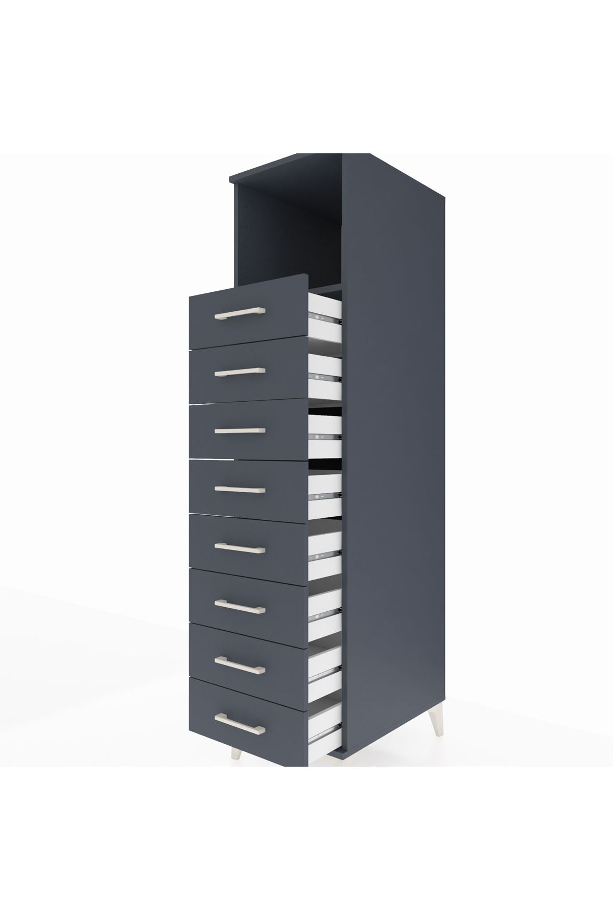 Kronos Dolap Tek Raflı 8 Çekmeceli 44x59x182 Antrasit-Antrasit