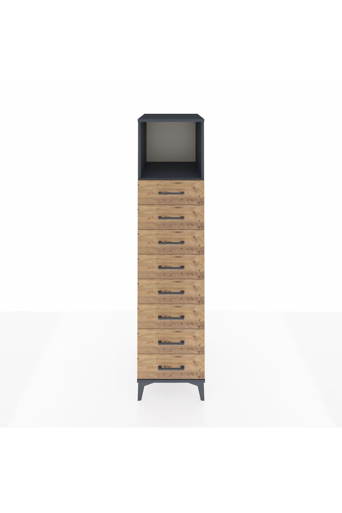 Kronos Dolap Tek Raflı 8 Çekmeceli 44x59x182 Antrasit-Çam