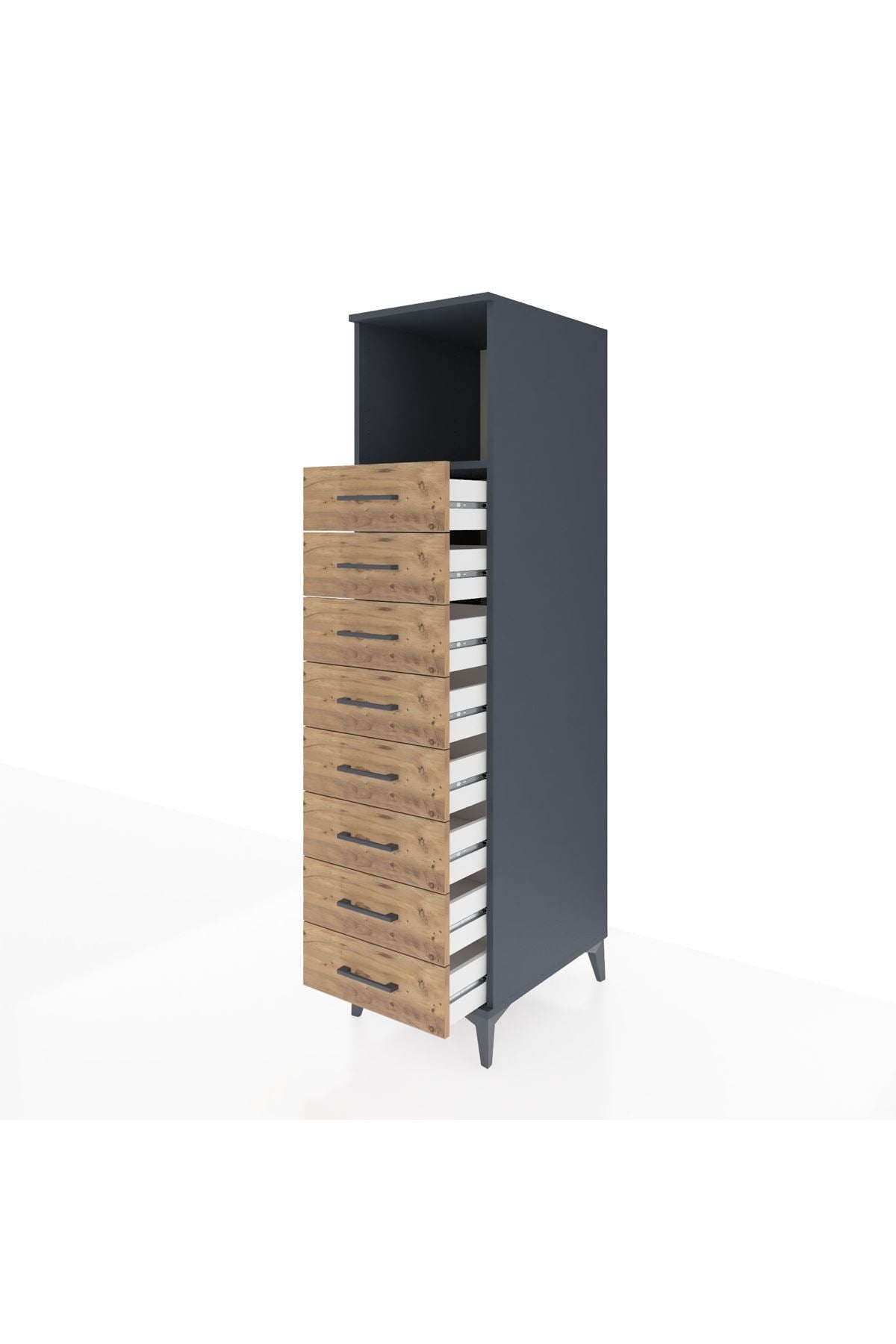 Kronos Dolap Tek Raflı 8 Çekmeceli 44x59x182 Antrasit-Çam