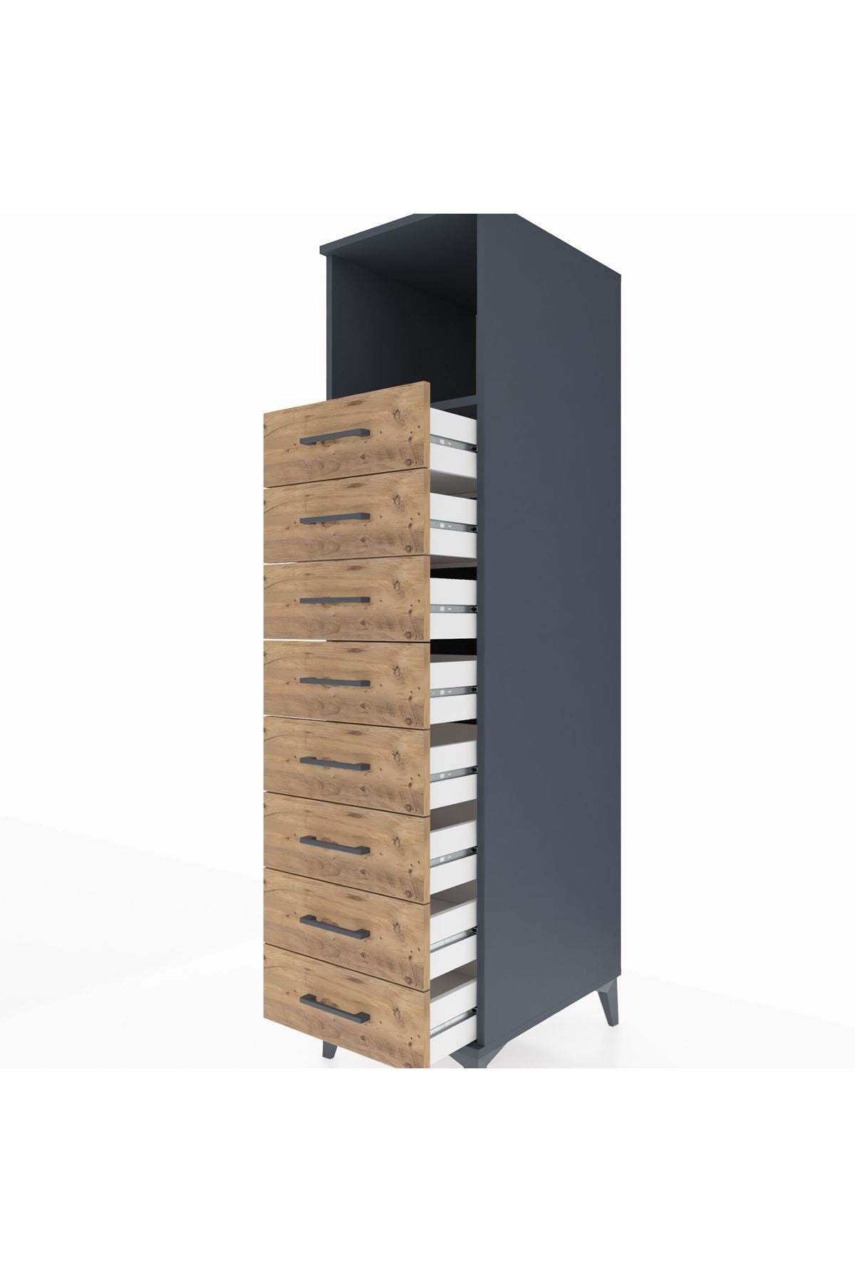 Kronos Dolap Tek Raflı 8 Çekmeceli 44x59x182 Antrasit-Çam