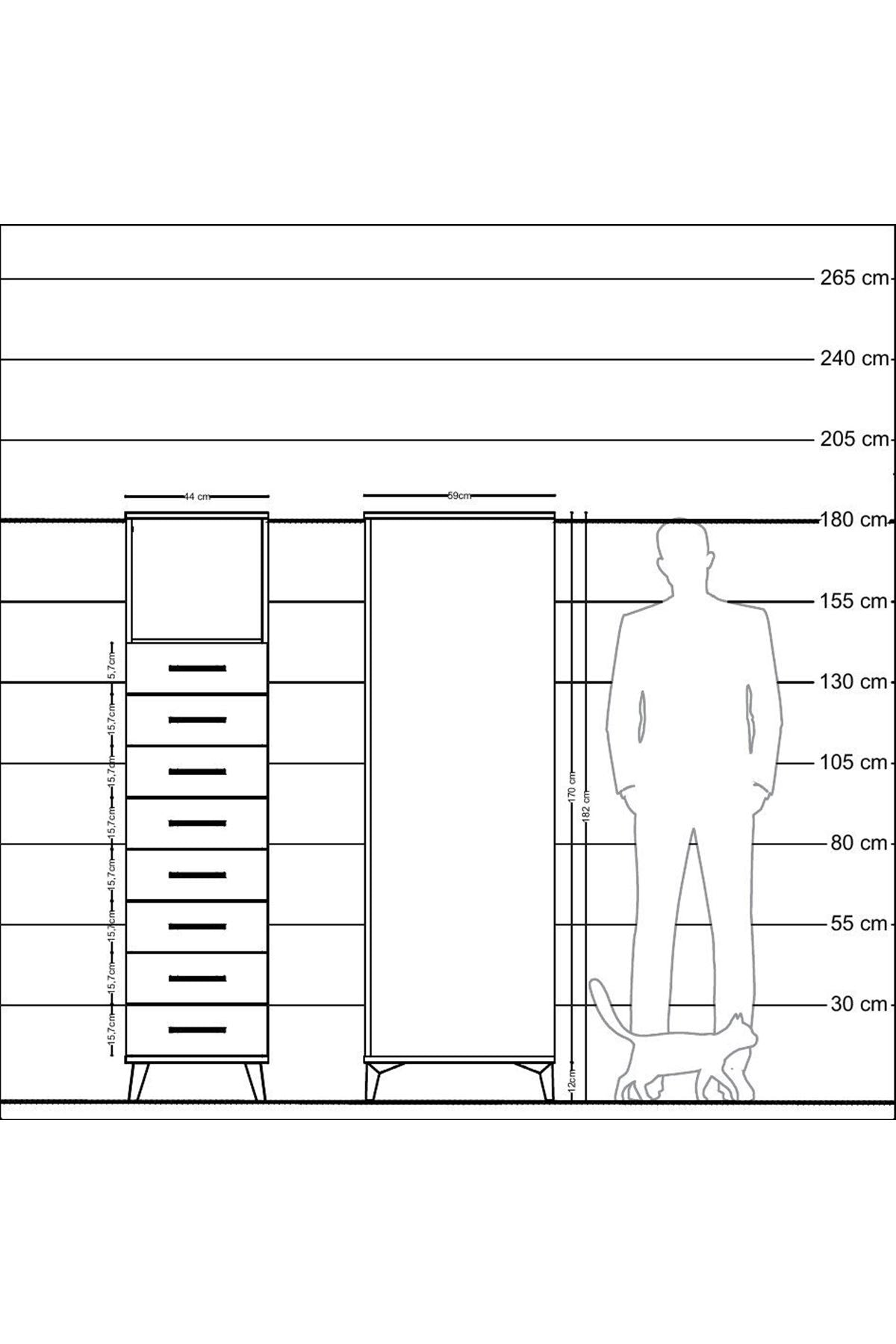 Kronos Dolap Tek Raflı 8 Çekmeceli 44x59x182 Antrasit-Çam