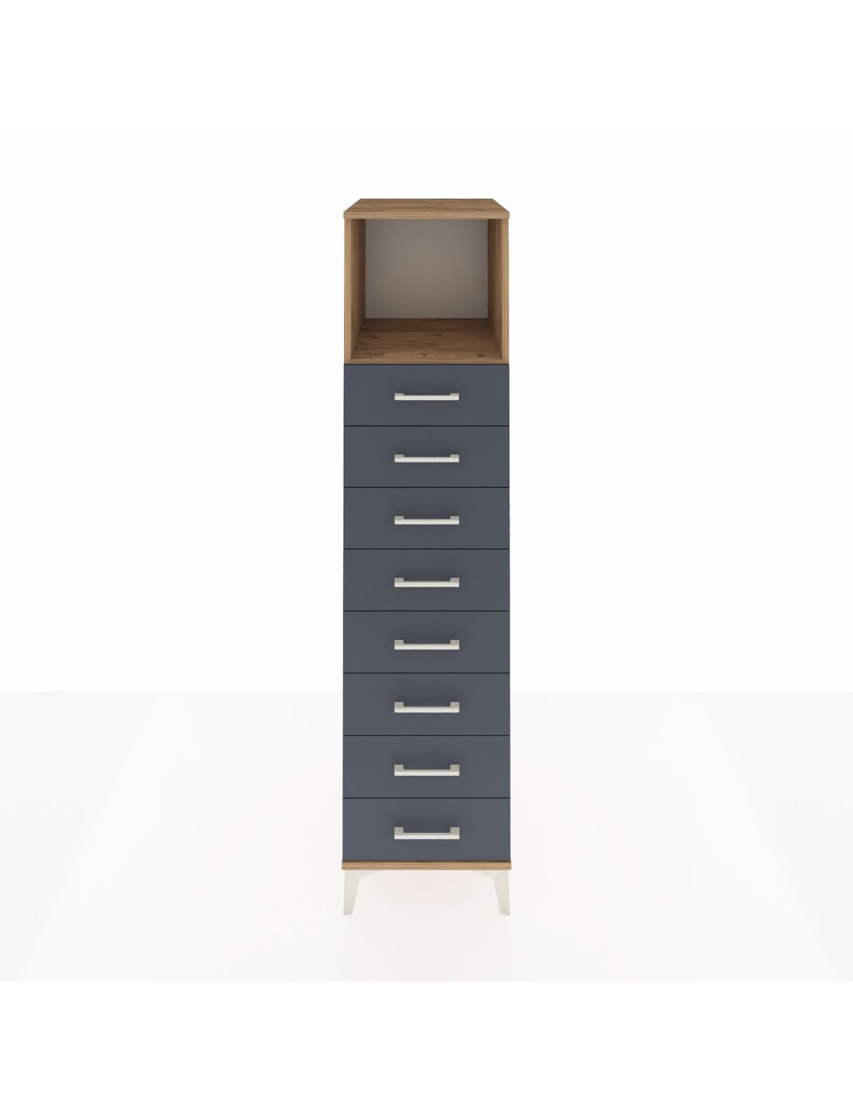 Kronos Dolap Tek Raflı 8 Çekmeceli 44x59x182 Çam-Antrasit