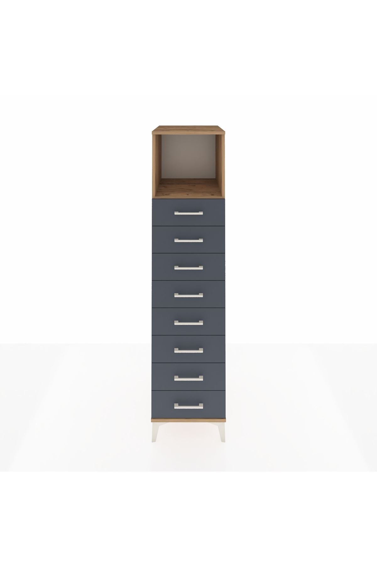 Kronos Dolap Tek Raflı 8 Çekmeceli 44x59x182 Çam-Antrasit