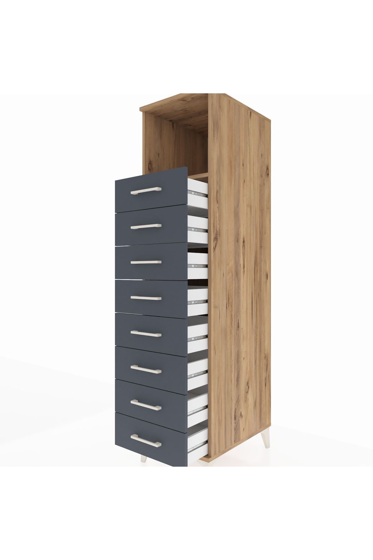 Kronos Dolap Tek Raflı 8 Çekmeceli 44x59x182 Çam-Antrasit