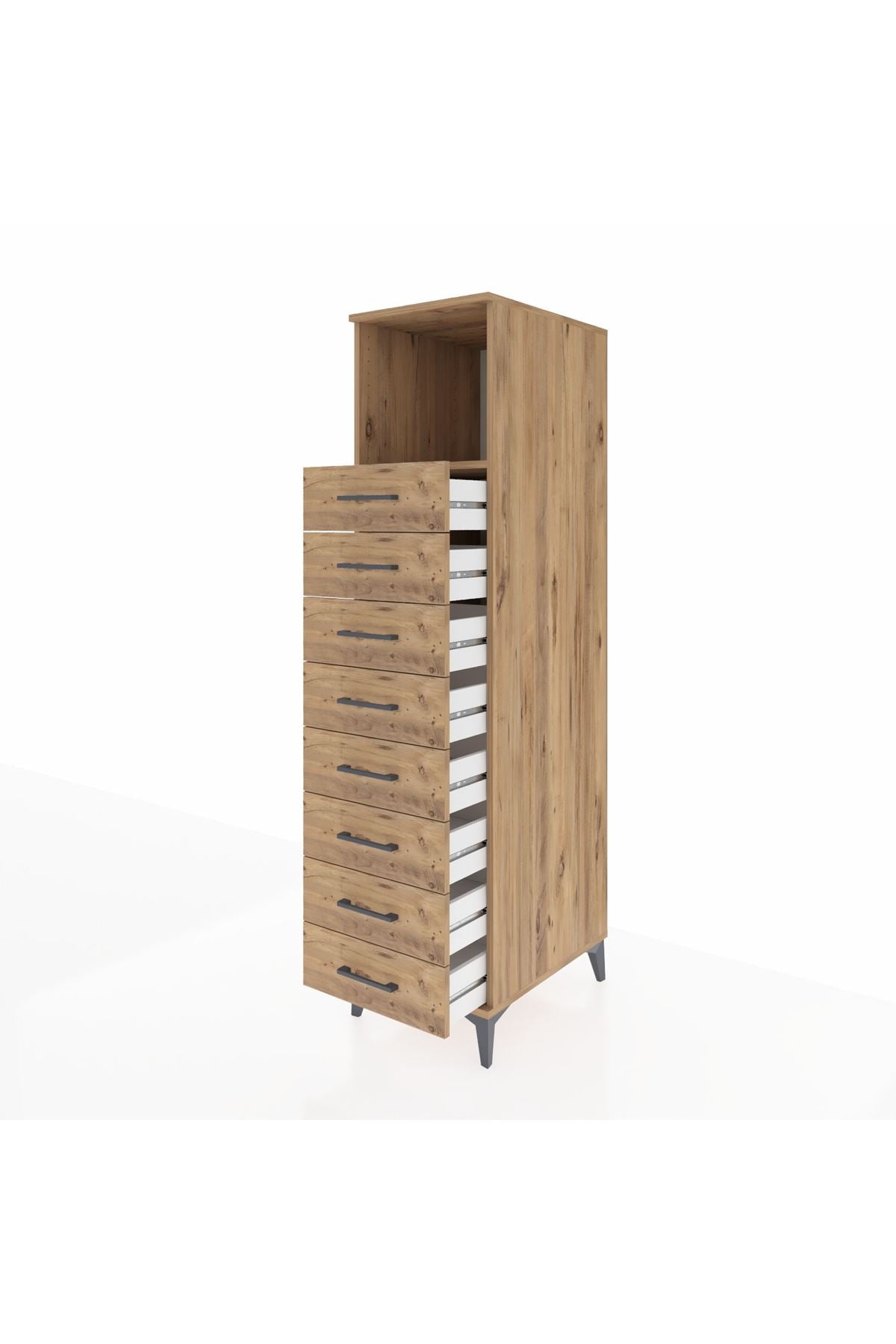 Kronos Dolap Tek Raflı 8 Çekmeceli 44x59x182 Çam-Çam