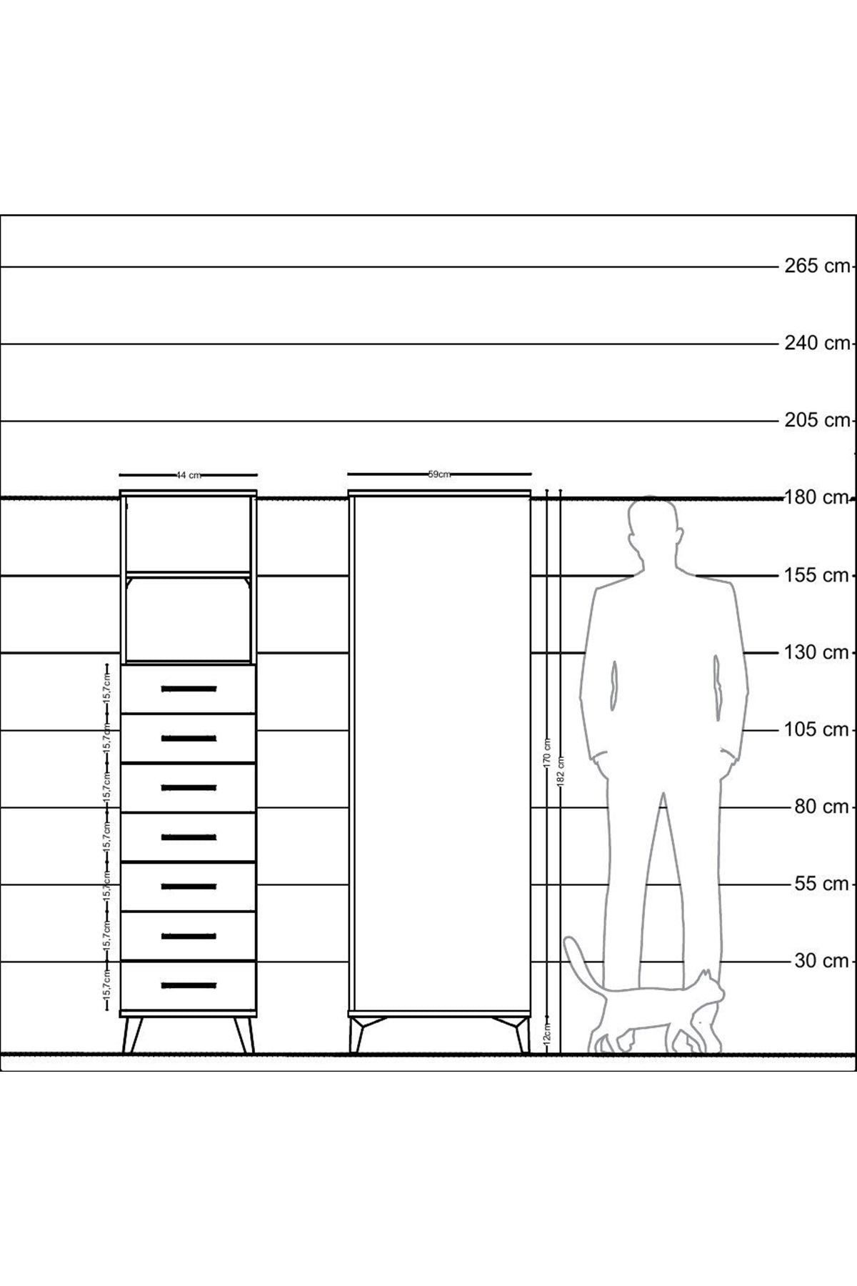 Kronos Dolap 2 Raflı 7 Çekmeceli 44x59x182 Antrasit-Aytaşı