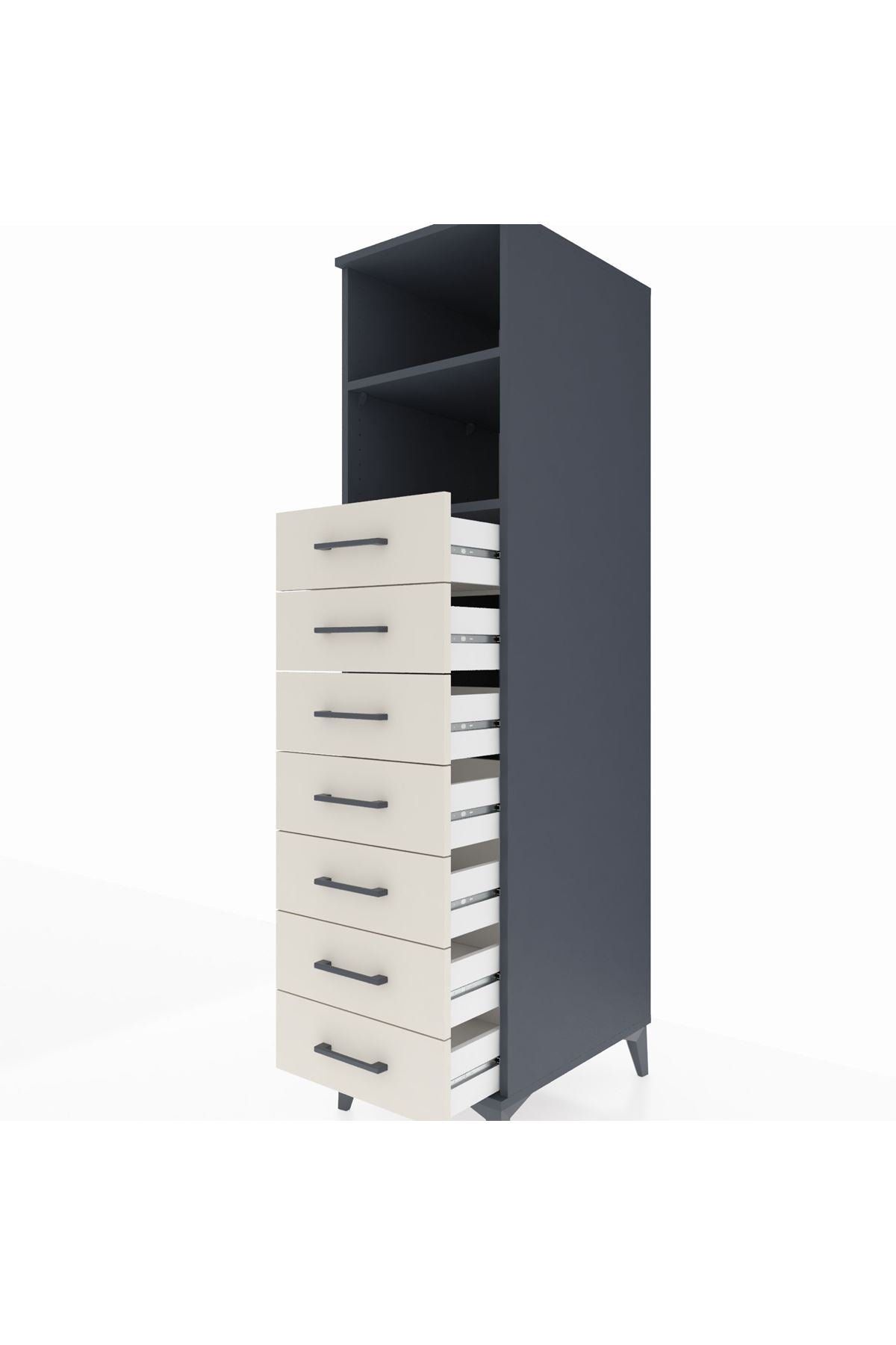 Kronos Dolap 2 Raflı 7 Çekmeceli 44x59x182 Antrasit-Aytaşı