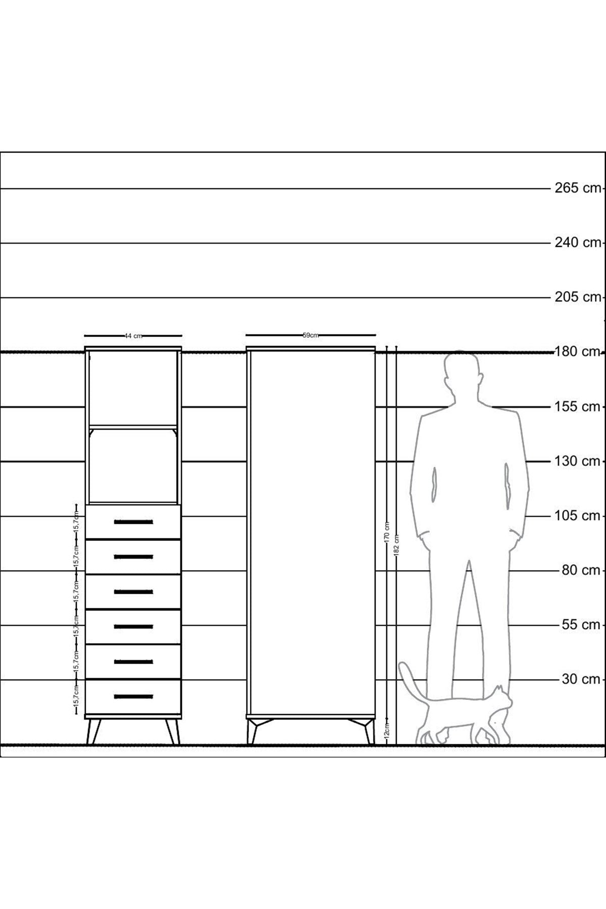 Kronos Dolap 2 Raflı 6 Çekmeceli 44x59x182 Çam-Çam