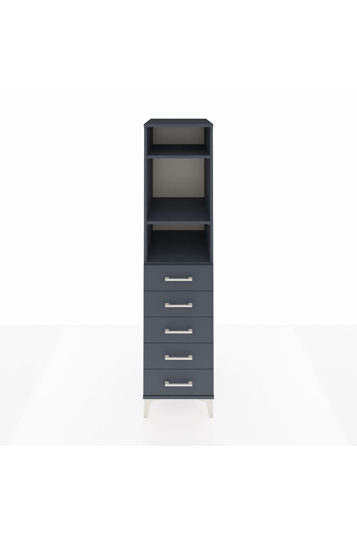 Kronos Dolap 3 Raflı 5 Çekmeceli 44x59x182 Antrasit-Antrasit