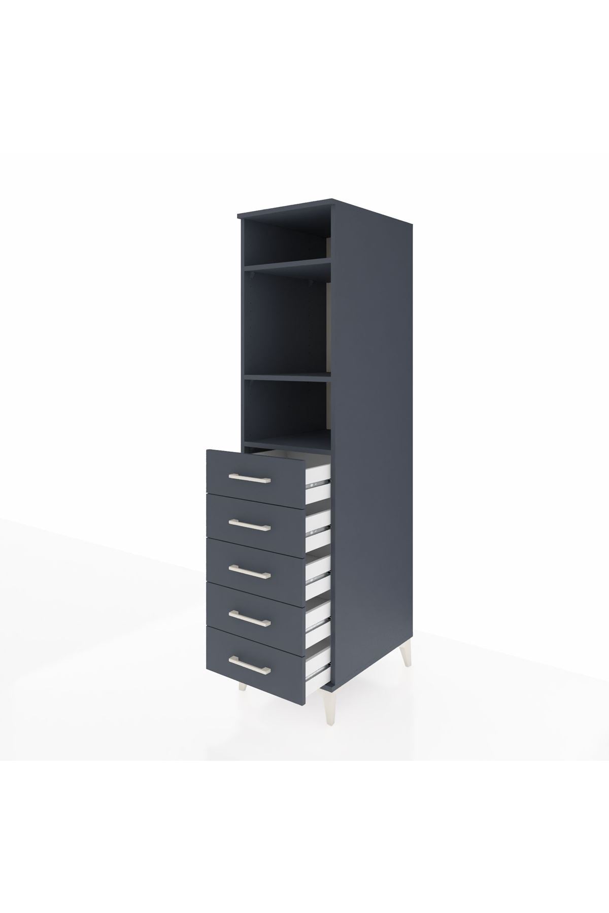 Kronos Dolap 3 Raflı 5 Çekmeceli 44x59x182 Antrasit-Antrasit