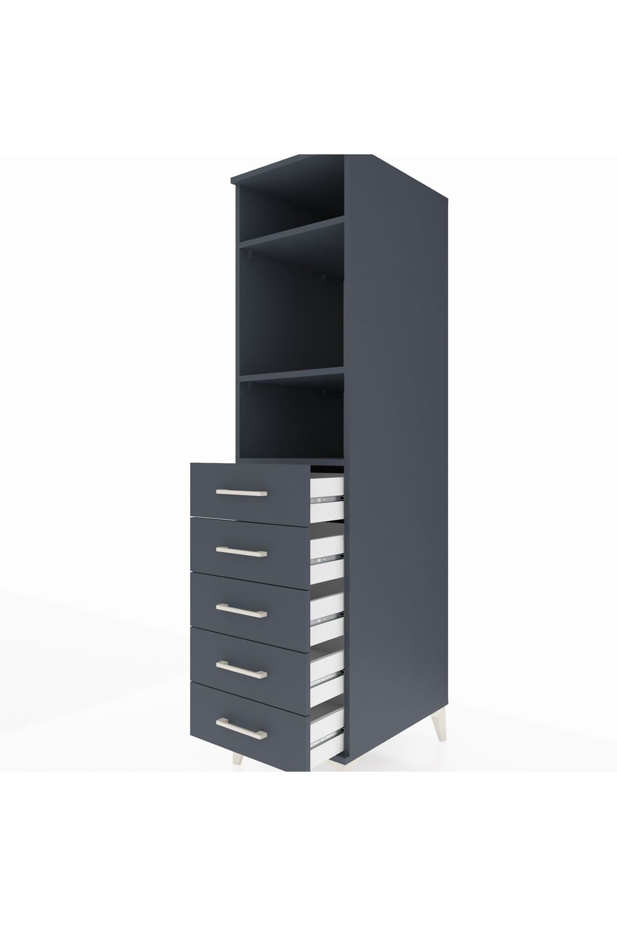 Kronos Dolap 3 Raflı 5 Çekmeceli 44x59x182 Antrasit-Antrasit