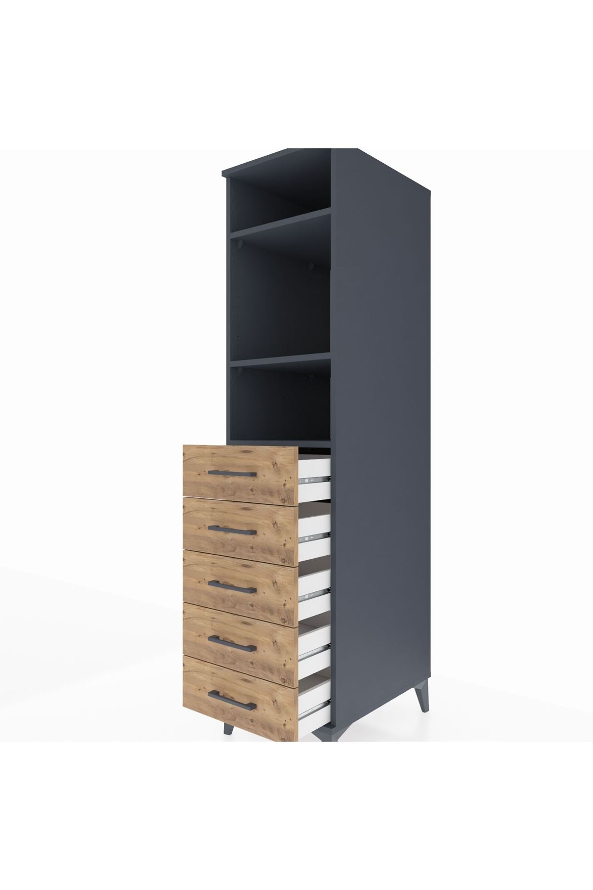 Kronos Dolap 3 Raflı 5 Çekmeceli 44x59x182 Antrasit-Çam