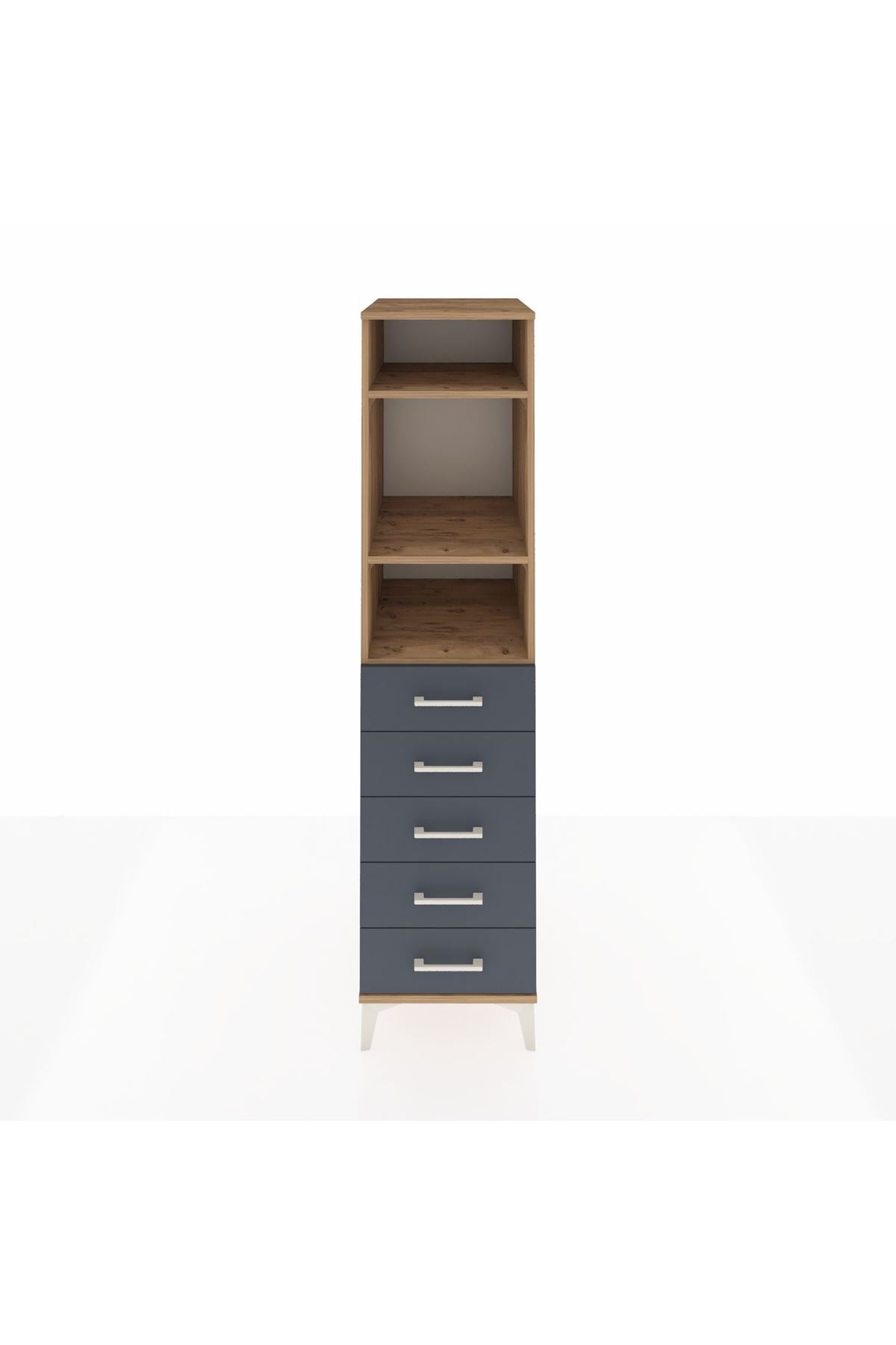 Kronos Dolap 3 Raflı 5 Çekmeceli 44x59x182 Çam-Antrasit