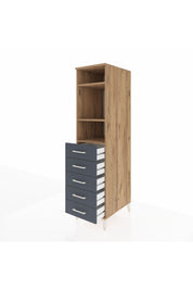 Kronos Dolap 3 Raflı 5 Çekmeceli 44x59x182 Çam-Antrasit