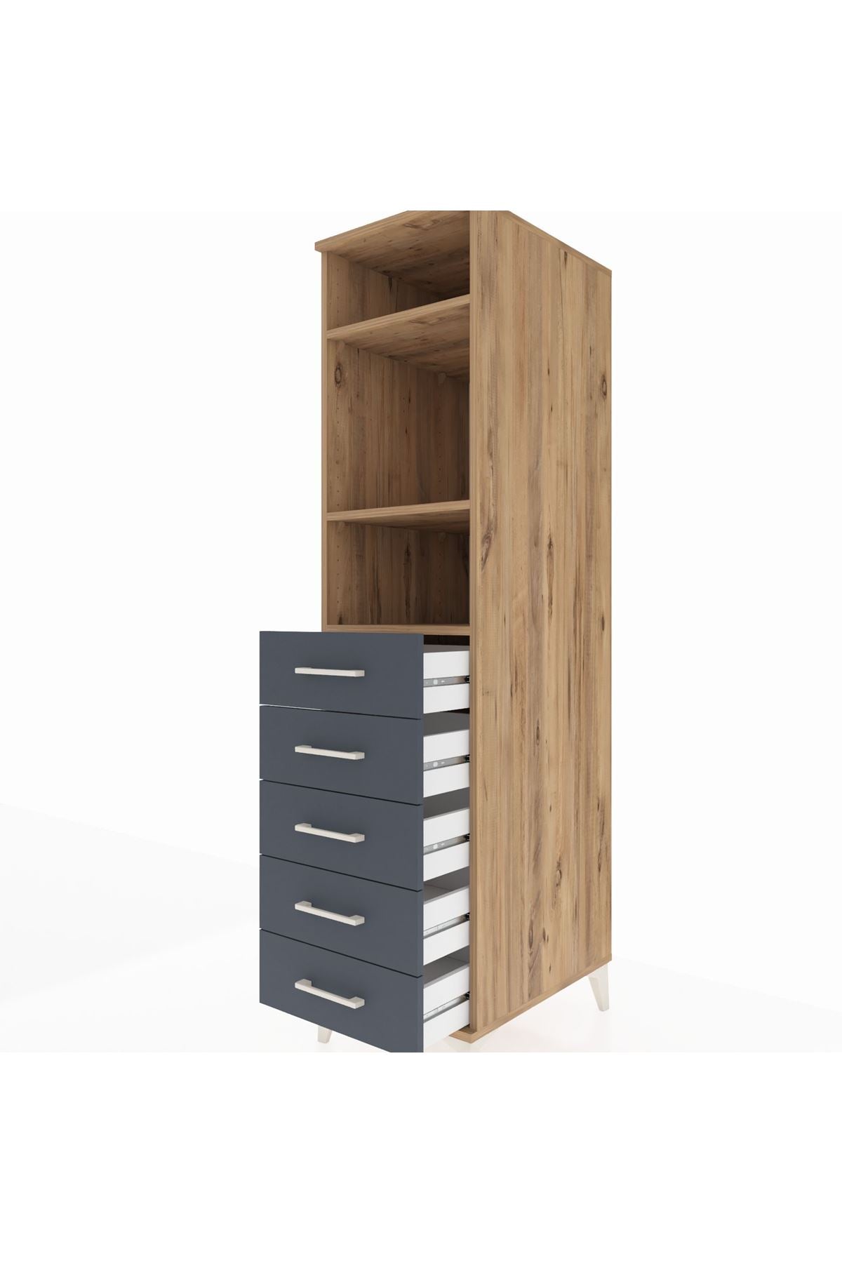 Kronos Dolap 3 Raflı 5 Çekmeceli 44x59x182 Çam-Antrasit