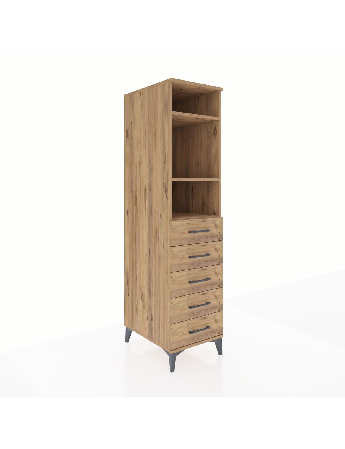 Kronos Dolap 3 Raflı 5 Çekmeceli 44x59x182 Çam-Çam