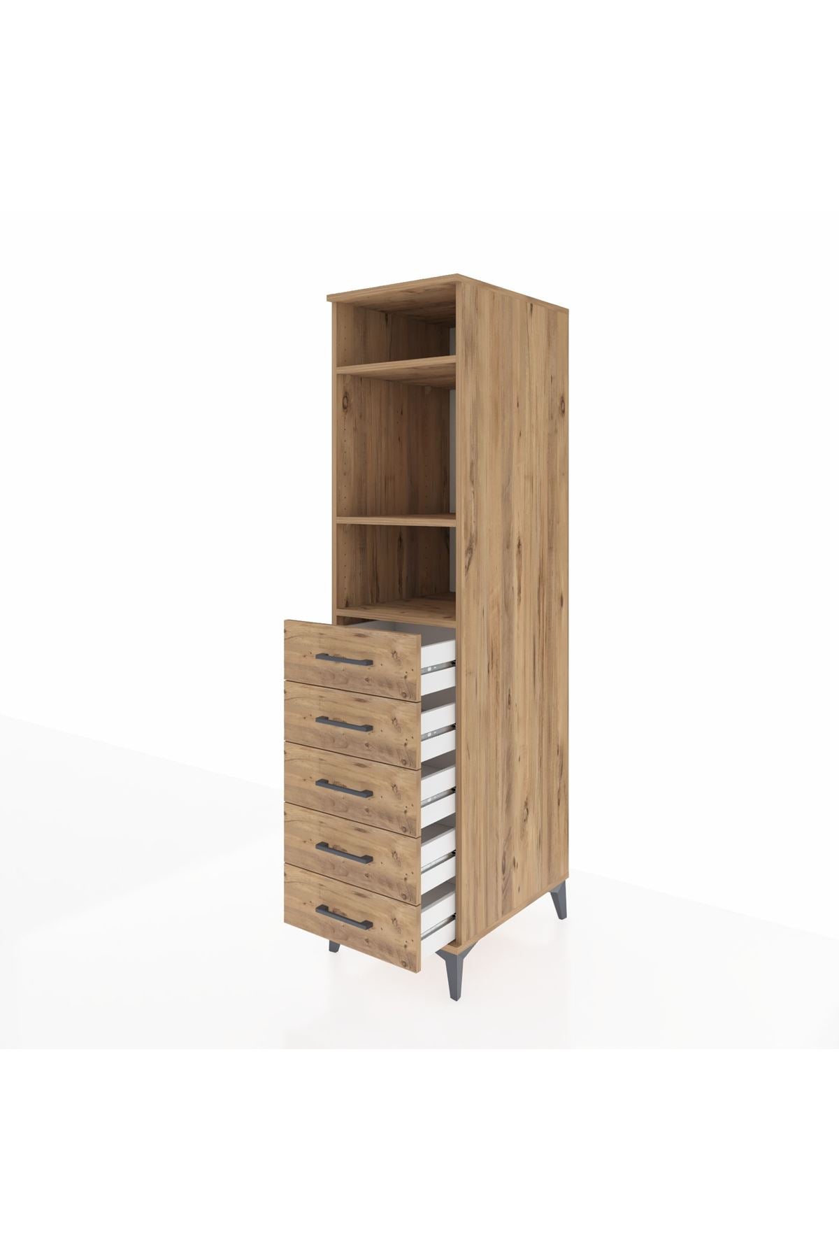 Kronos Dolap 3 Raflı 5 Çekmeceli 44x59x182 Çam-Çam