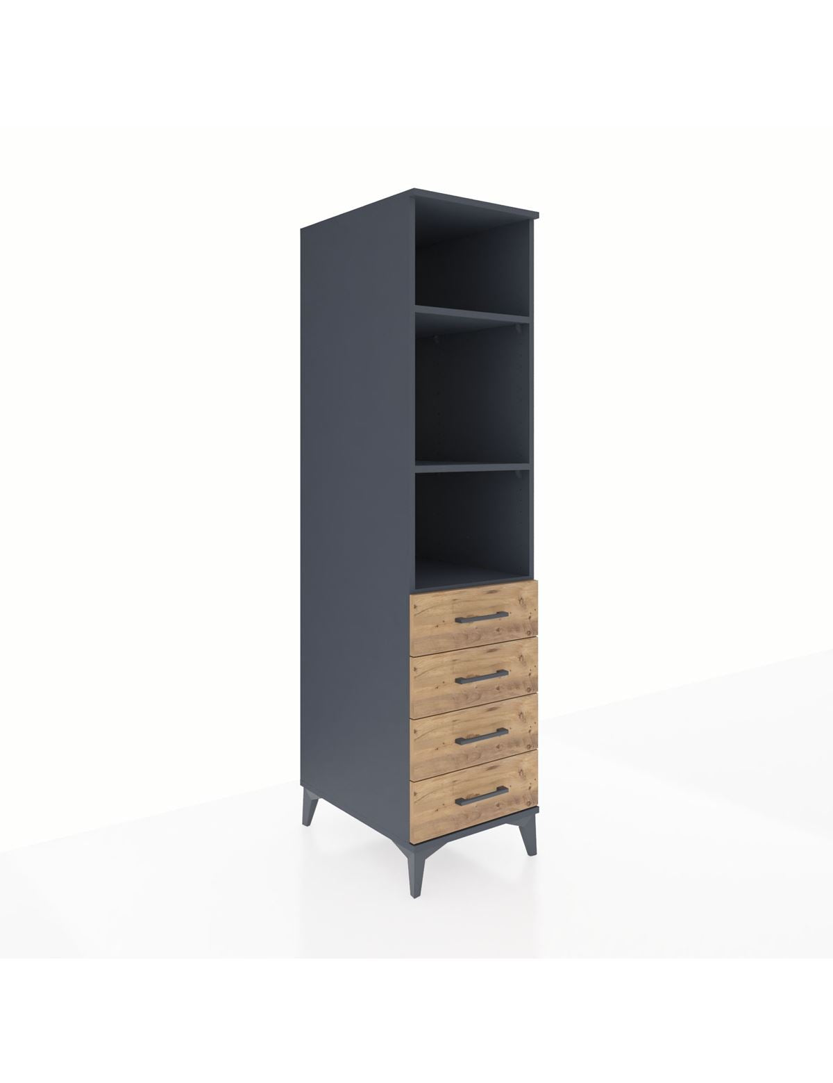 Kronos Dolap 3 Raflı 4 Çekmeceli 44x59x182 Antrasit-Çam