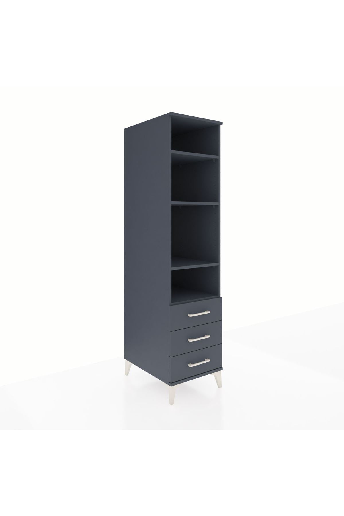 Kronos Dolap 4 Raflı 3 Çekmeceli 44x59x182 Antrasit-Antrasit