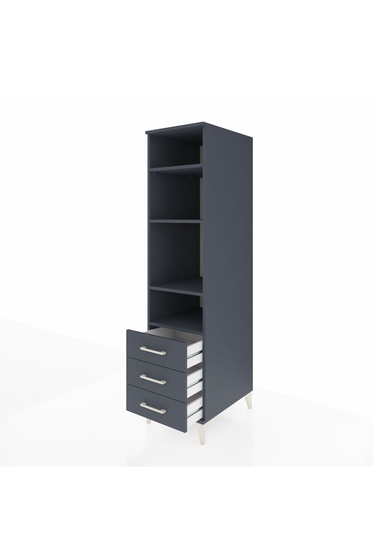 Kronos Dolap 4 Raflı 3 Çekmeceli 44x59x182 Antrasit-Antrasit
