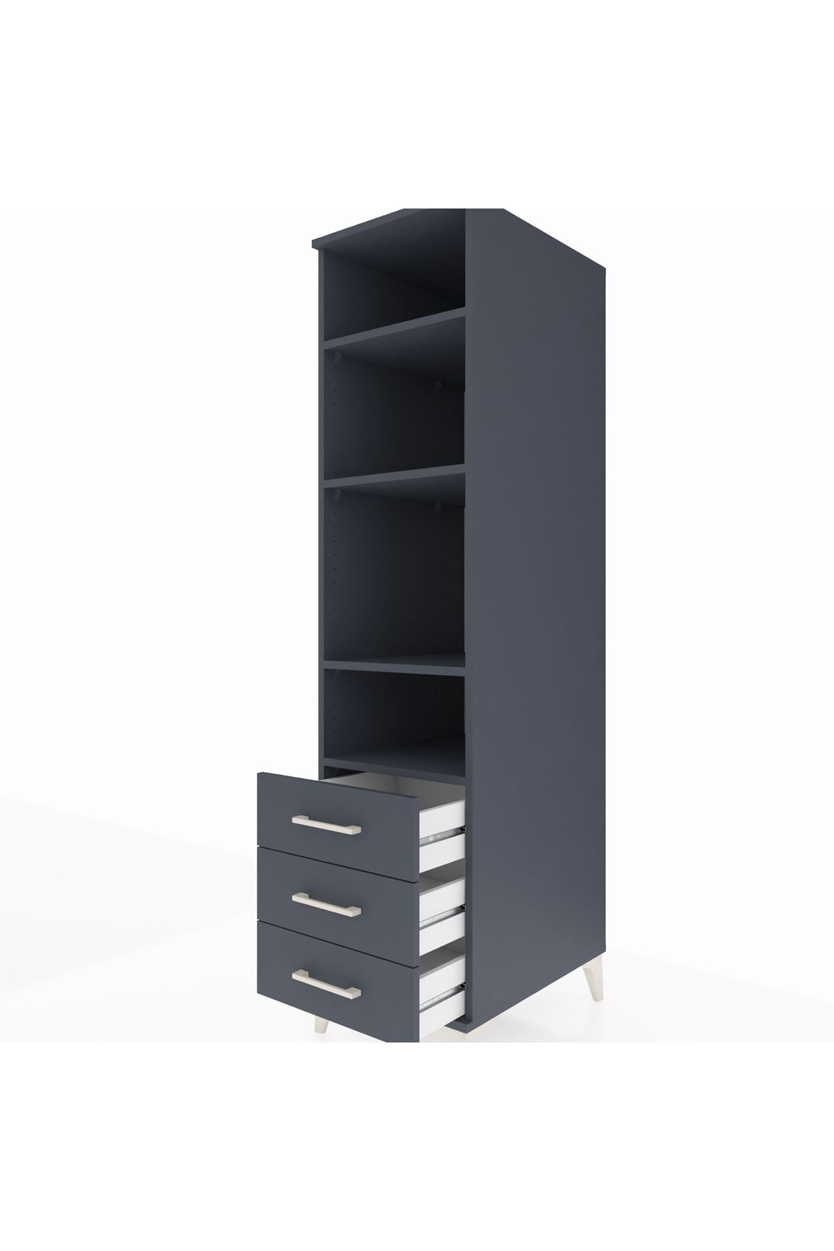 Kronos Dolap 4 Raflı 3 Çekmeceli 44x59x182 Antrasit-Antrasit