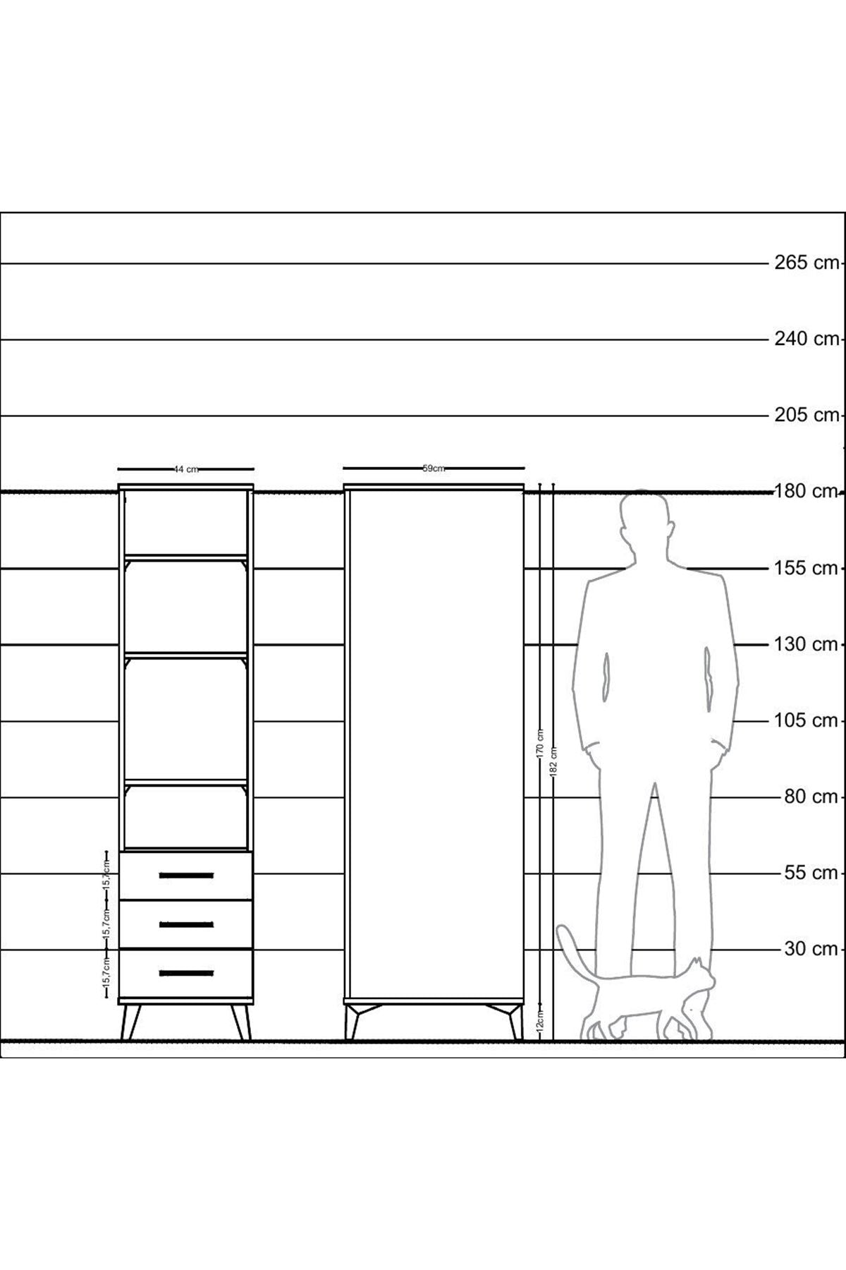 Kronos Dolap 4 Raflı 3 Çekmeceli 44x59x182 Antrasit-Antrasit