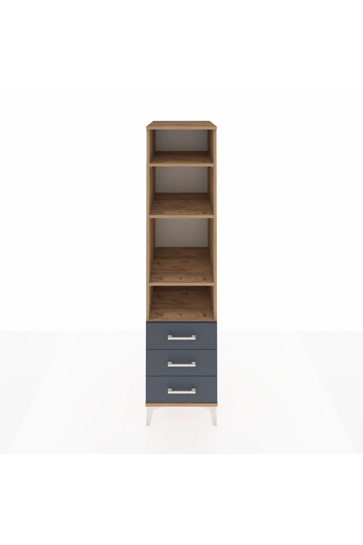 Kronos Dolap 4 Raflı 3 Çekmeceli 44x59x182 Çam-Antrasit