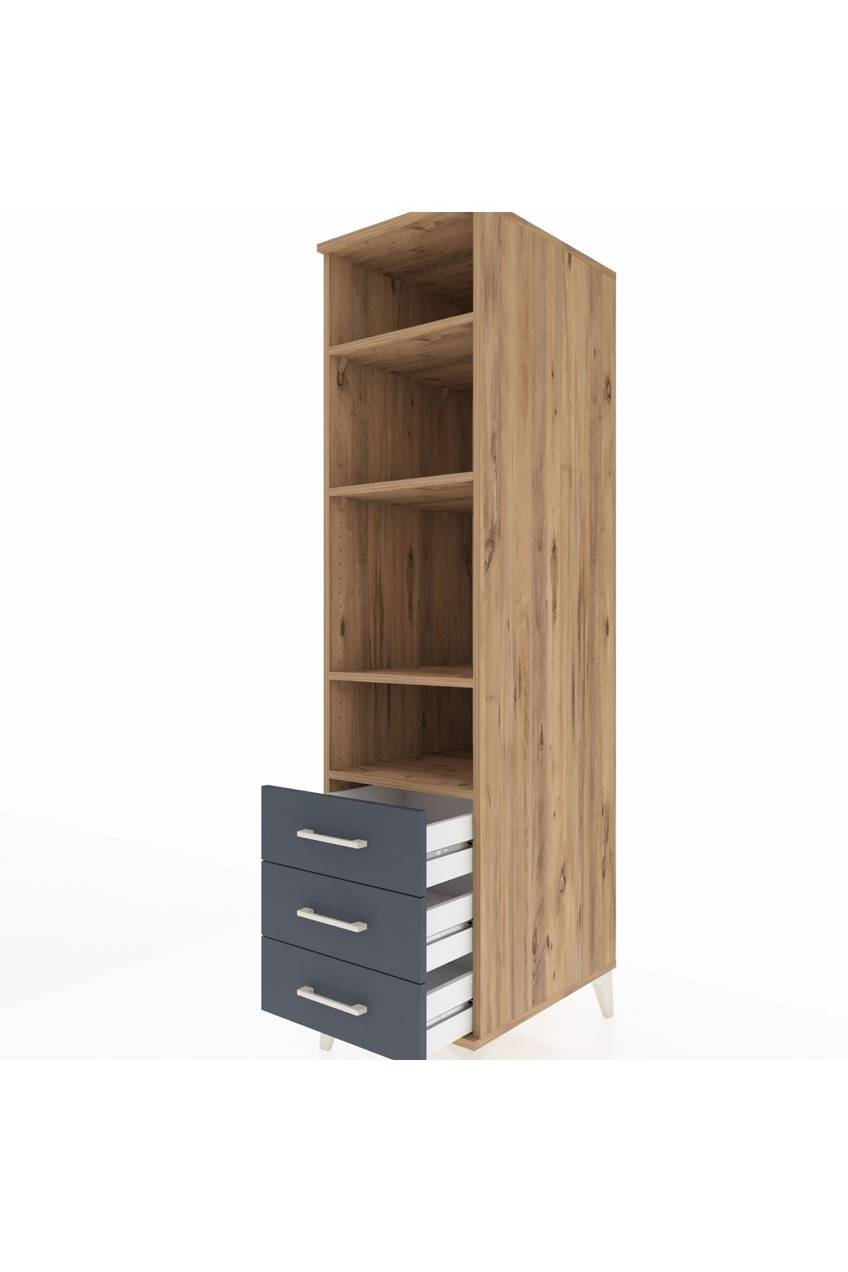 Kronos Dolap 4 Raflı 3 Çekmeceli 44x59x182 Çam-Antrasit