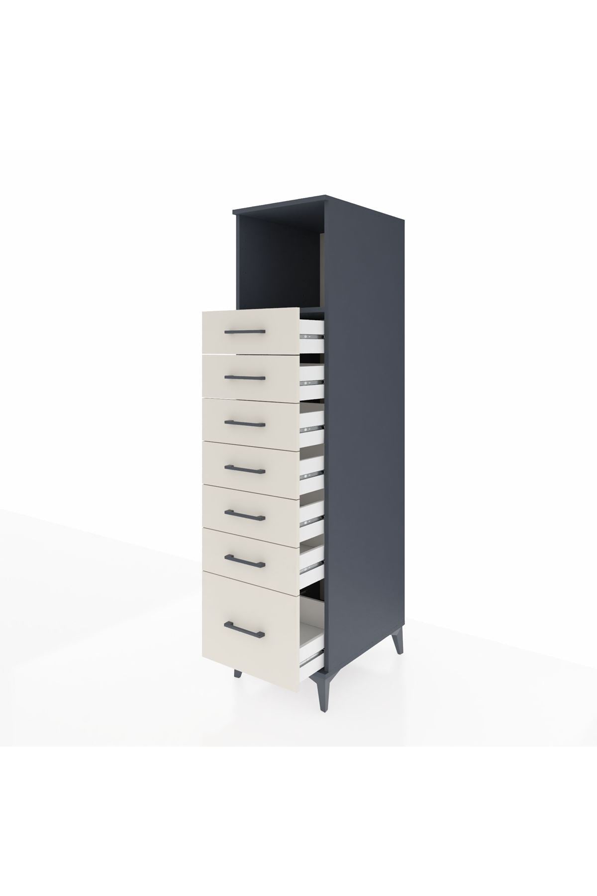 Kronos Dolap Tek Raflı 7 Çekmeceli 44x59x182 Antrasit-Aytaşı