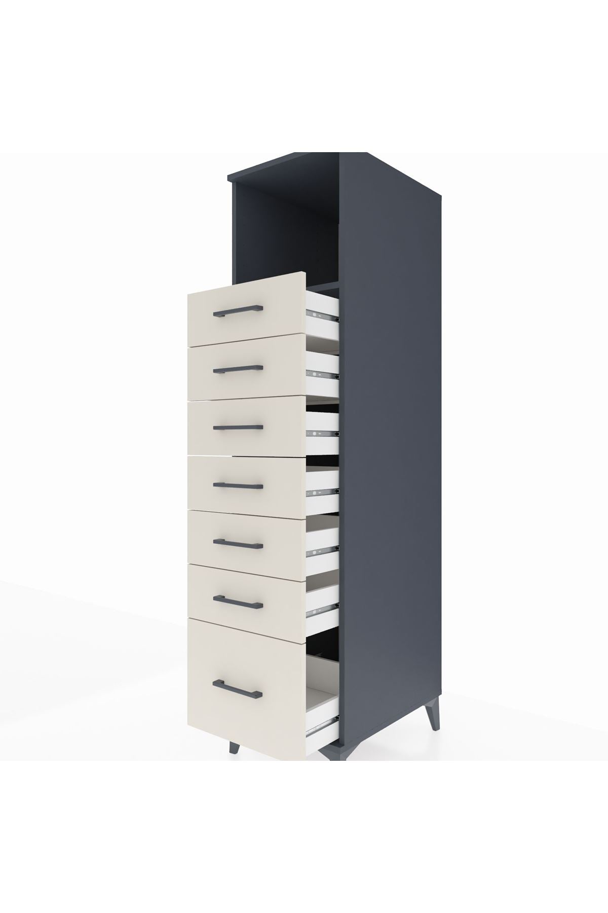 Kronos Dolap Tek Raflı 7 Çekmeceli 44x59x182 Antrasit-Aytaşı