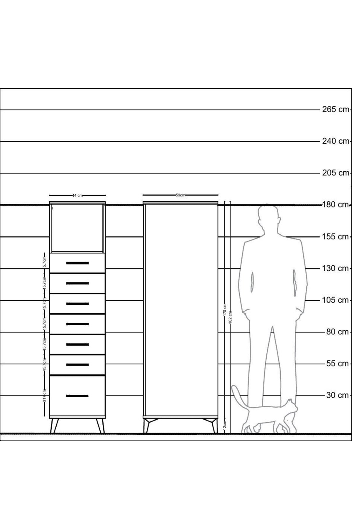 Kronos Dolap Tek Raflı 7 Çekmeceli 44x59x182 Antrasit-Aytaşı