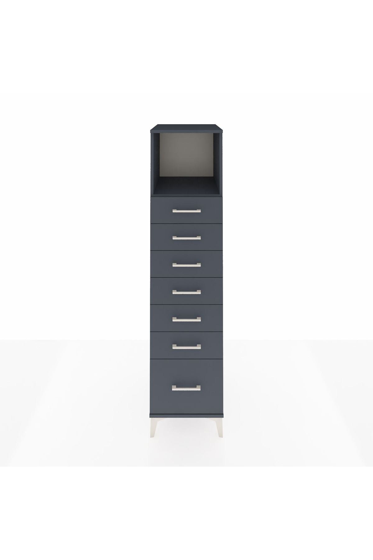 Kronos Dolap Tek Raflı 7 Çekmeceli 44x59x182 Antrasit-Antrasit