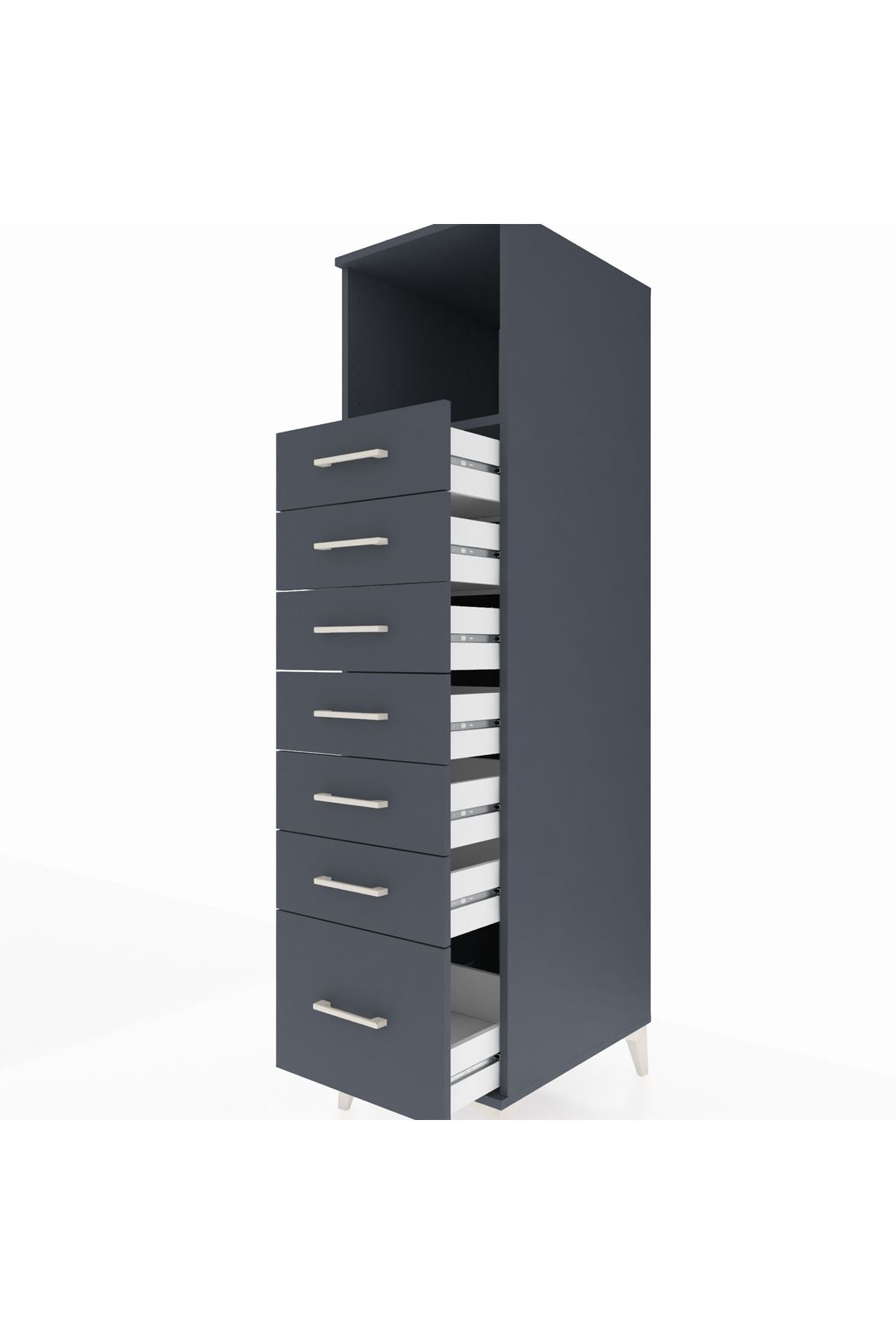 Kronos Dolap Tek Raflı 7 Çekmeceli 44x59x182 Antrasit-Antrasit