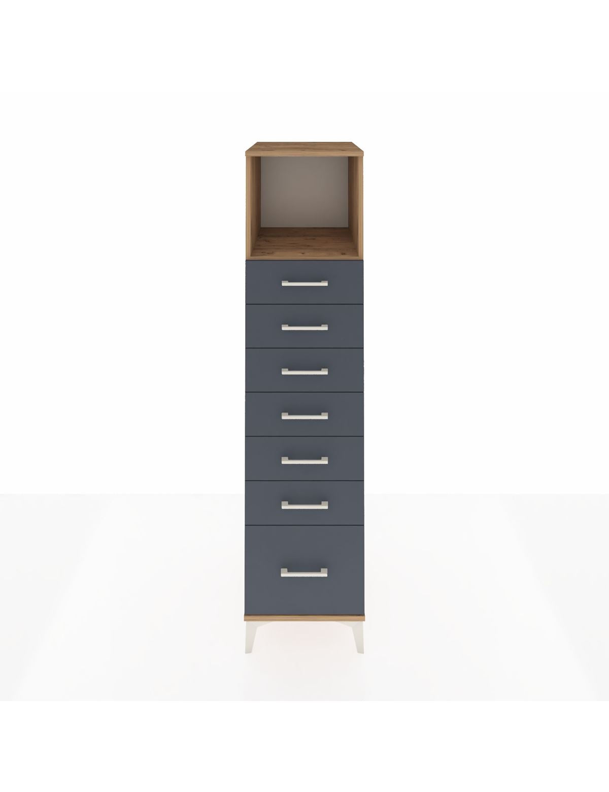 Kronos Dolap Tek Raflı 7 Çekmeceli 44x59x182 Çam-Antrasit